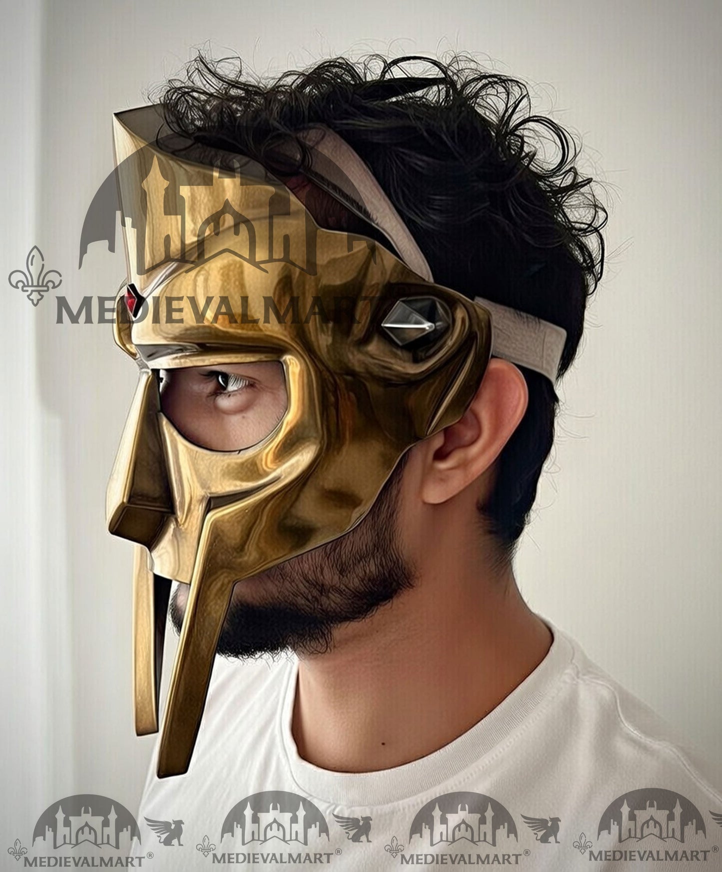 MEDIEVALMART PREMIUM MF DOOM Mask Mad Villain Antique Gold Finish Steel Face Armor