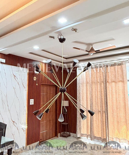 MEDIEVALMART Handmade Brass Sputnik Chandelier | Mid-Century Modern 16-Light Ceiling Fixture