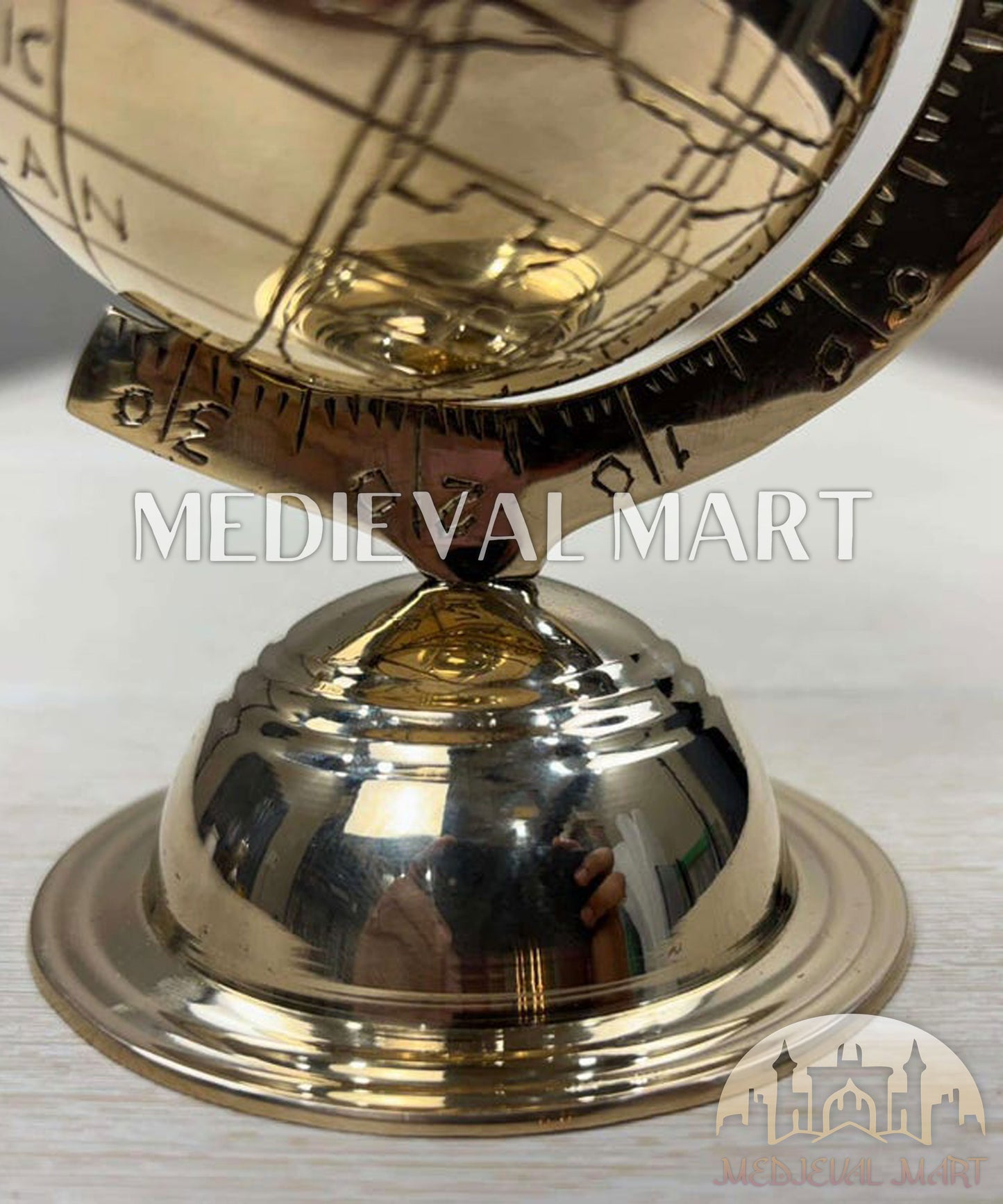 MEDIEVALMART Handmade Solid Brass World Globe: Etched Map, Rotating Desk Decor Gift for Christmas Day