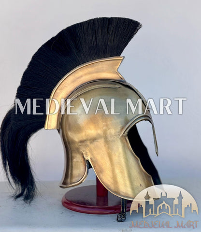 MEDIEVALMART "Achilles" Gold Finish Trojan Warrior Helmet W/H Free Stand | Troy Props