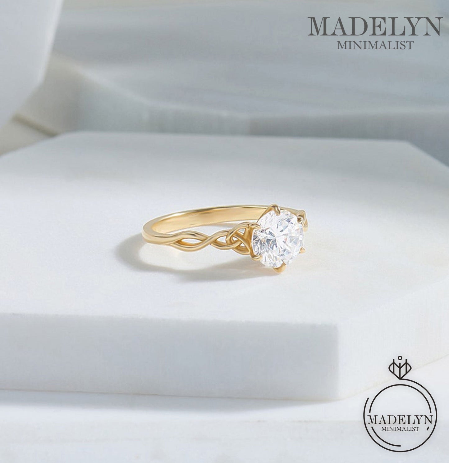 MADELYN MINIMALIST 14k Solid Gold Tiny Celtic Knot Lab Diamond Engagement Ring for Women | Gift For Lover