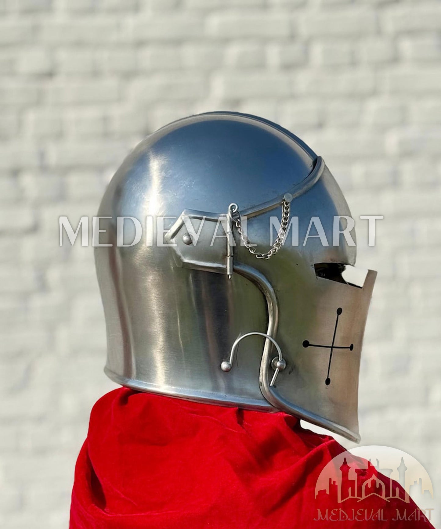 MEDIEVALMART Medieval Knight Armor 18g Mild Steel Silver Barbuta Helmet for LARP or Cosplay - Gift For Dad