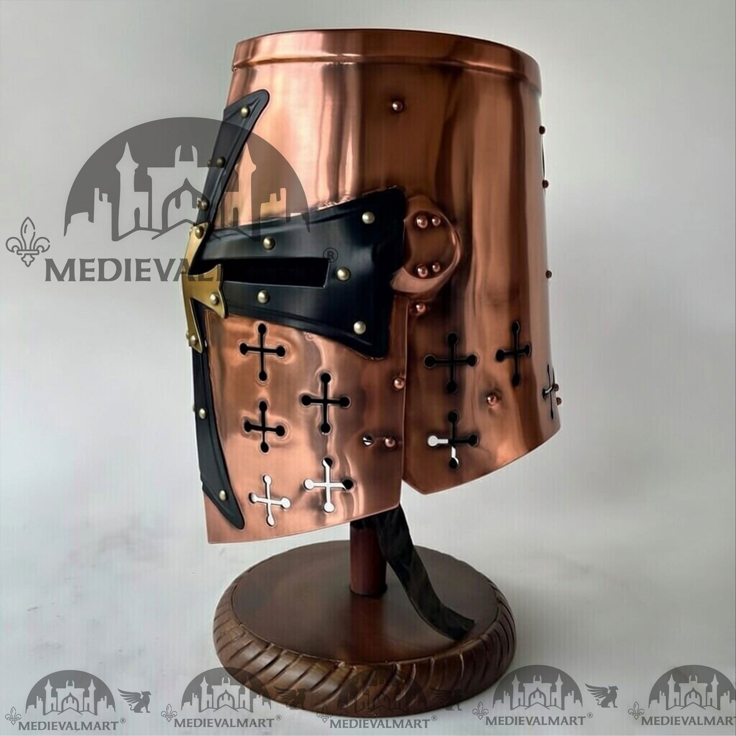 MEDIEVALMART Special Templar Crusader Knight Copper Finish Helmet W/H Free Stand
