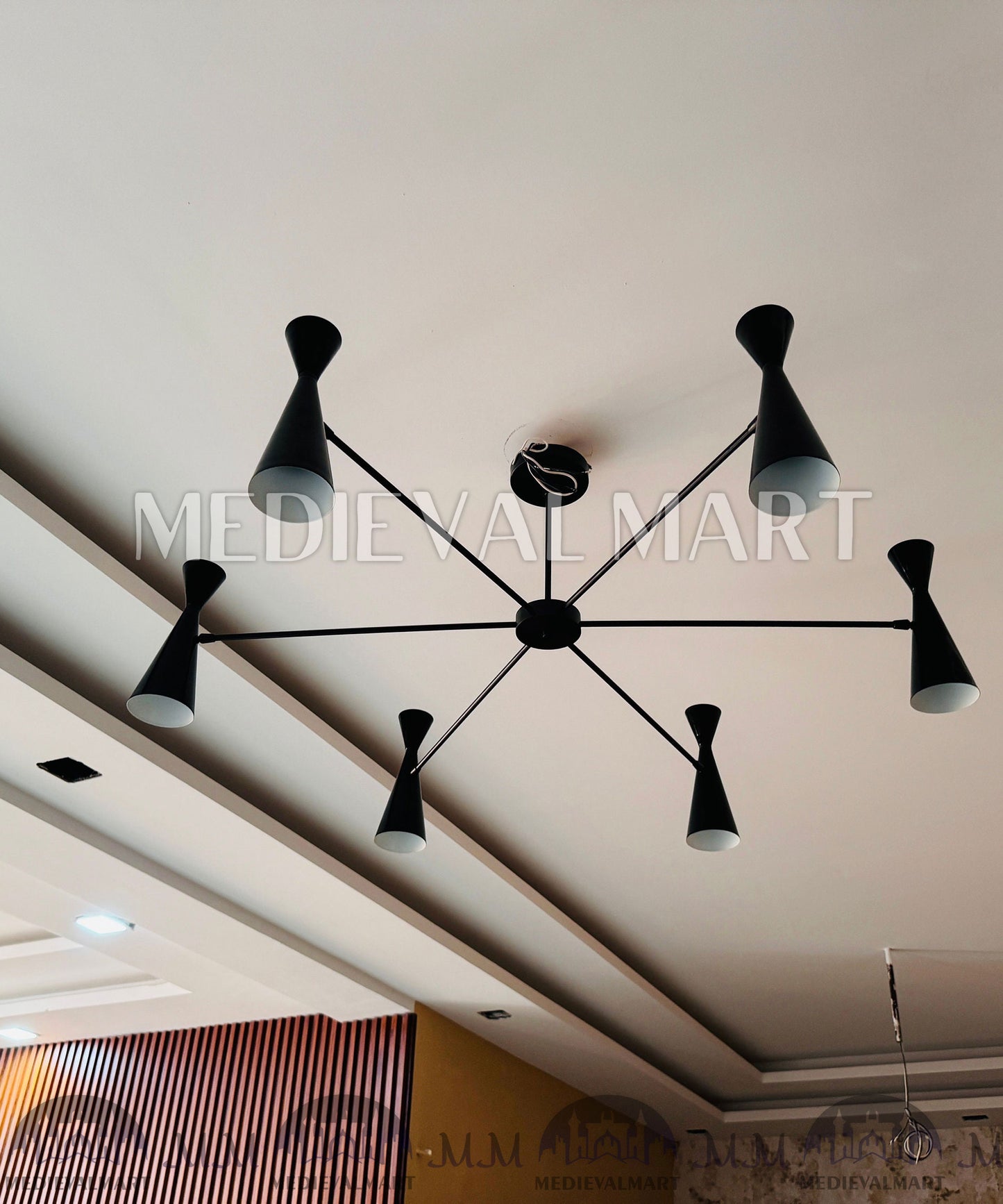 MEDIEVALMART Italian Mid Century Brass 6 Arms Modern Handmade Sputnik Chandelier