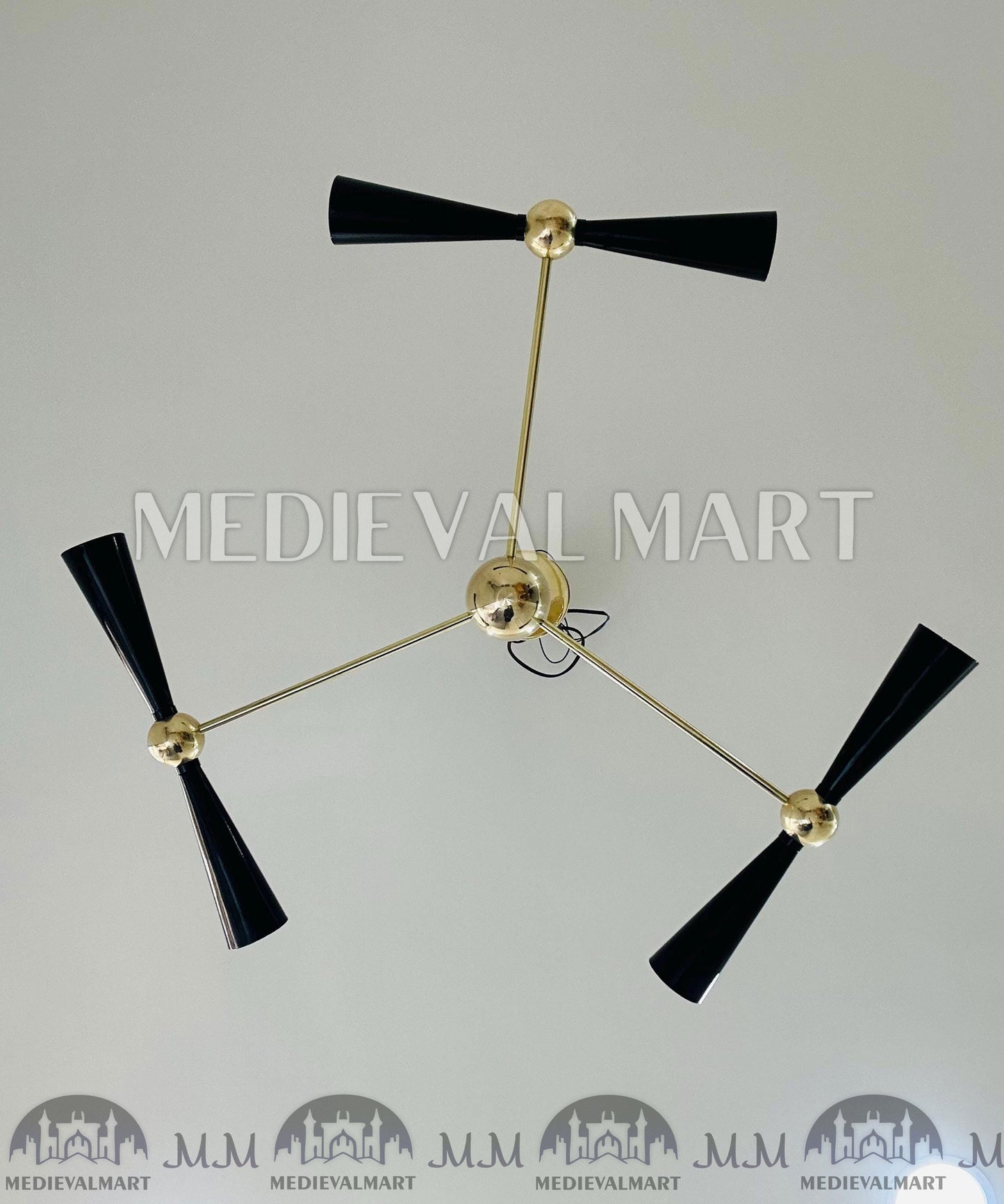 MEDIEVALMART Modern Brass Sputnik 3 Arm Chandelier | Mid Century Stilnovo Style Light Fixture