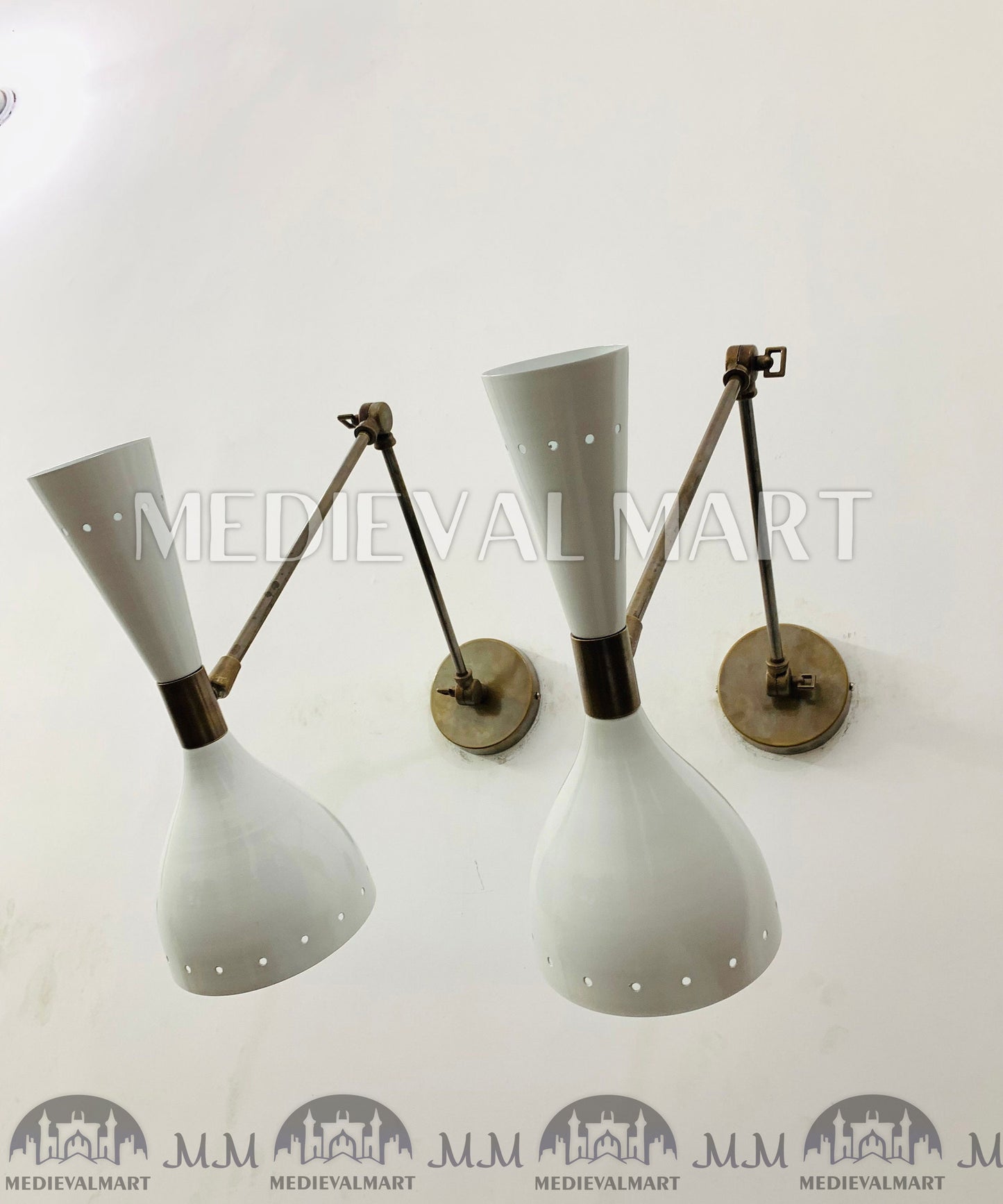 MEDIEVALMART Mid Century Italian Stilnovo Brass Wall Sconce Pair Lighting