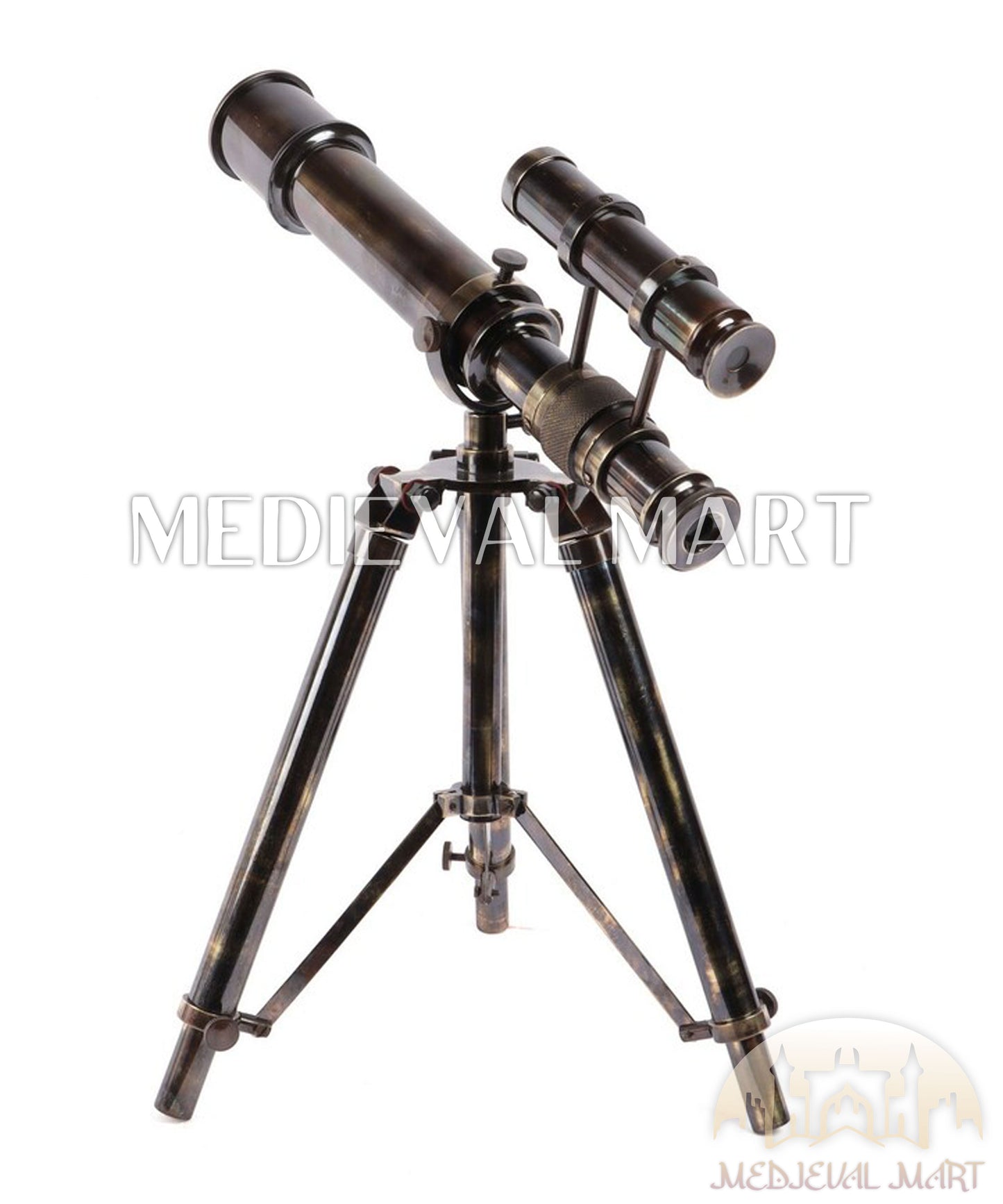 MEDIEVALMART Nautical Antique Vintage Brass Double Barrel Telescope W/H Antique Brass Tripod Stand