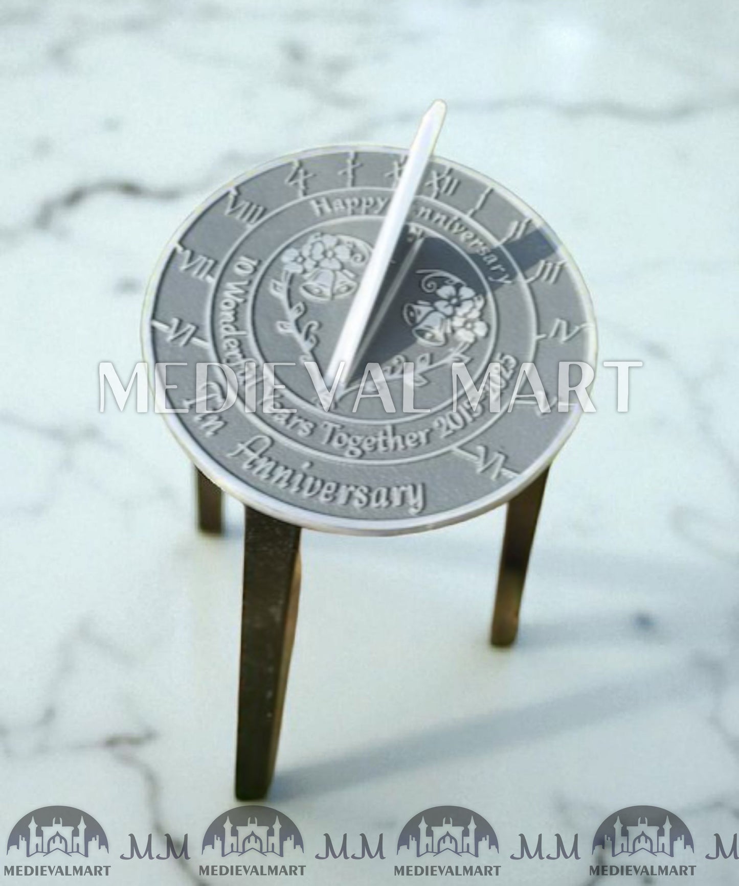 MEDIEVALMART 10th "Wonderful Years" Tin Anniversary Sundial Clock Best Gift For Anniversary Day