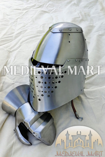 MEDIEVALMART Medieval knight full Set of Buhurt Combat Player Armor Suit W/H Titanium Brigandine or Axe  ~ Harden Steel Costume for LARP; HMB; IMCF