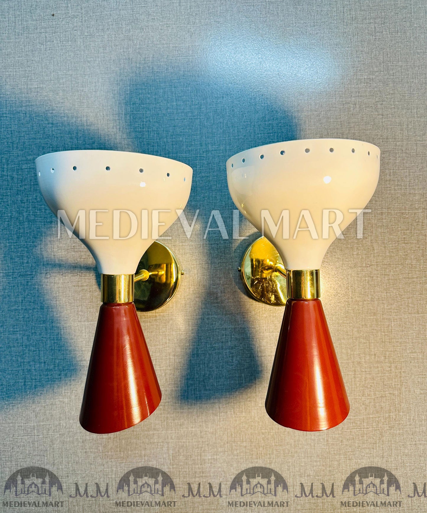 MEDIEVALMART Mid Century Italian Diabolo Wall Sconce: Handmade Brass Vanity Light