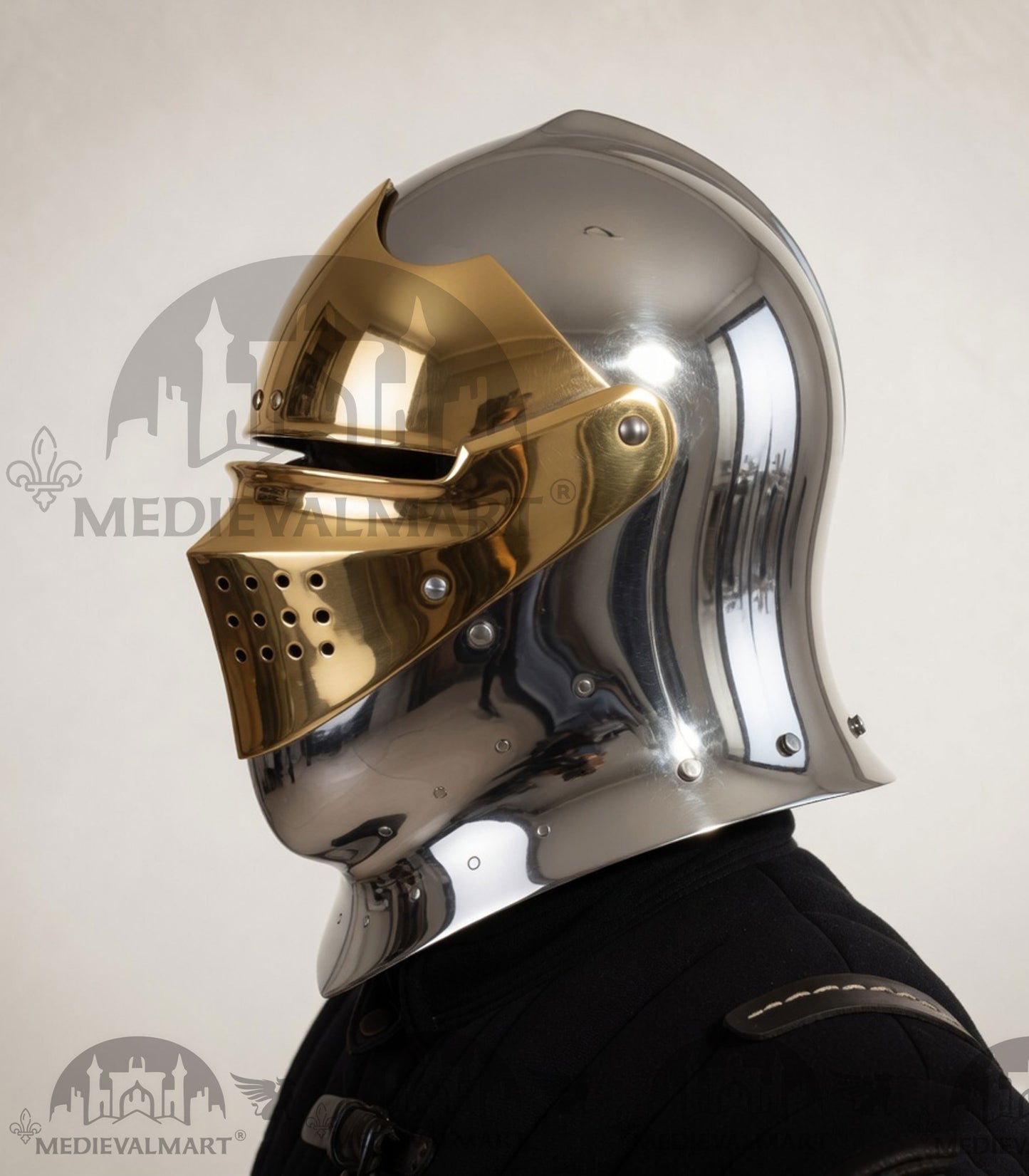 MEDIEVALMART Medieval European knight Closed Griffon Helmet W/H Brass Face Mask