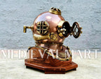 MEDIEVALMART Nautical Brown Finish Diving Helmet With Wooden Base