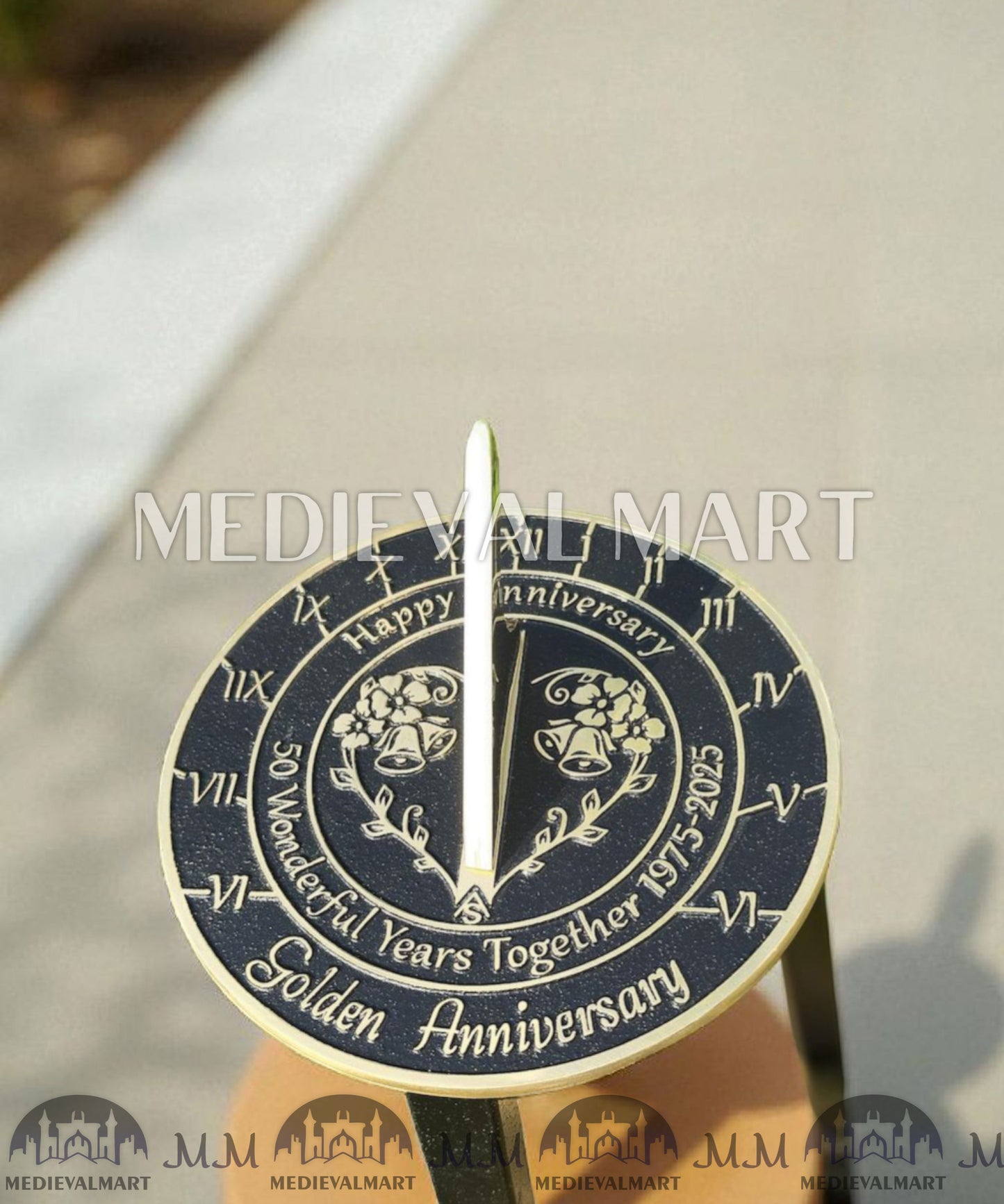 MEDIEVALMART 50th "Wonderful Years" Golden Anniversary Sundial Clock Best Gift For Anniversary Day