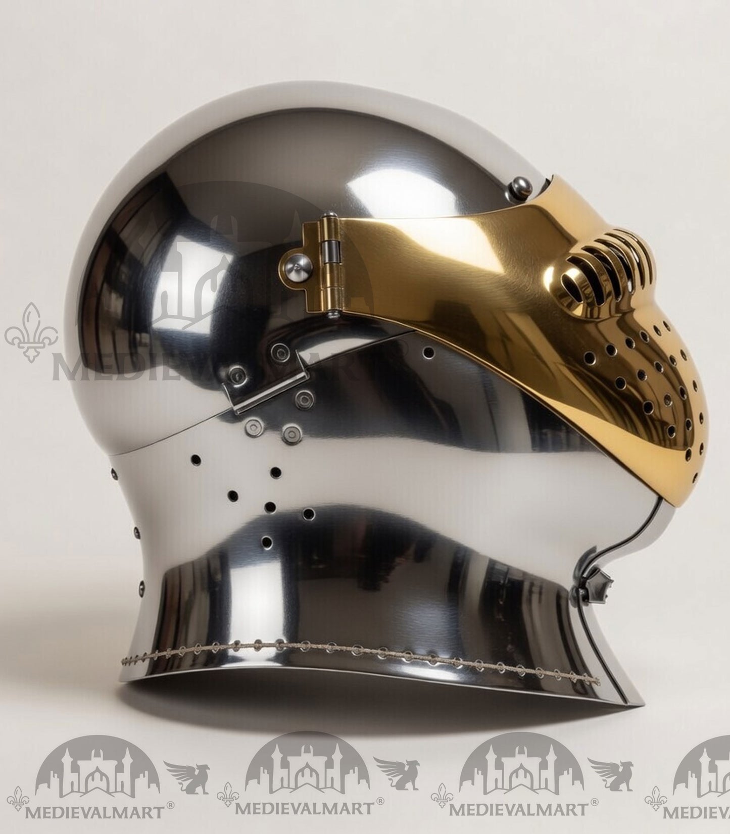 MEDIEVALMART British Ancient Battle Ready Warrior Bicoque Kasten-brust Helmet with Brass Face Mask