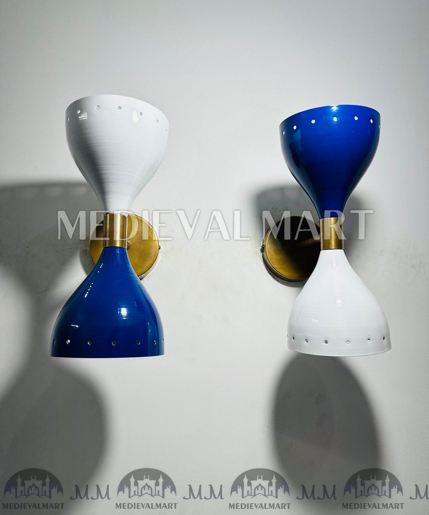 MEDIEVALMART Handmade Brass Wall Sconce Pair Italian Wall Lights Mid Century Diabolo Light Fixtures