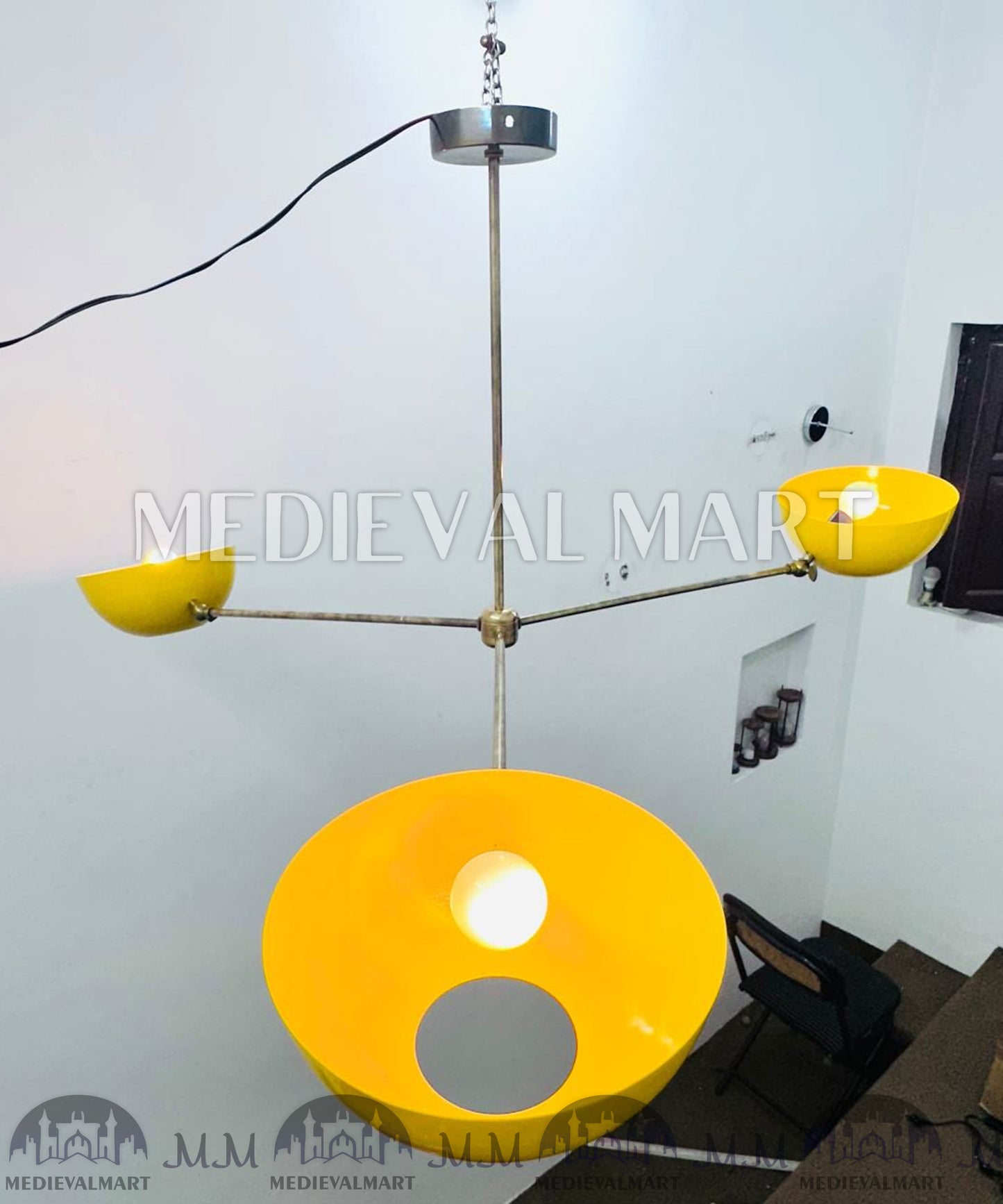 MEDIEVALMART Yellow Stilnova Sputnik Chandelier: Mid Century Modern Ceiling Ligh