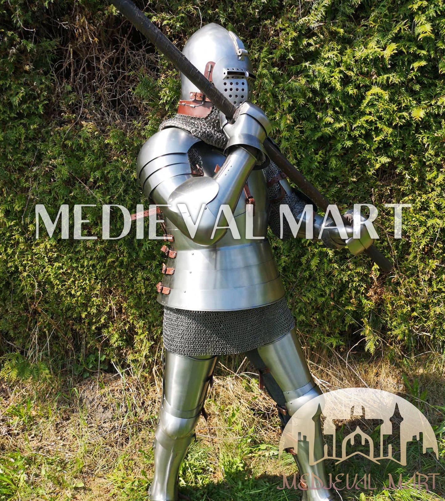 MEDIEVALMART 1400s European knight Warrior Buhurt full Body Plate Armor Costume W/H Klappvisor Bascinet & Viking Axe