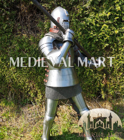 MEDIEVALMART 1400s European knight Warrior Buhurt full Body Plate Armor Costume W/H Klappvisor Bascinet & Viking Axe
