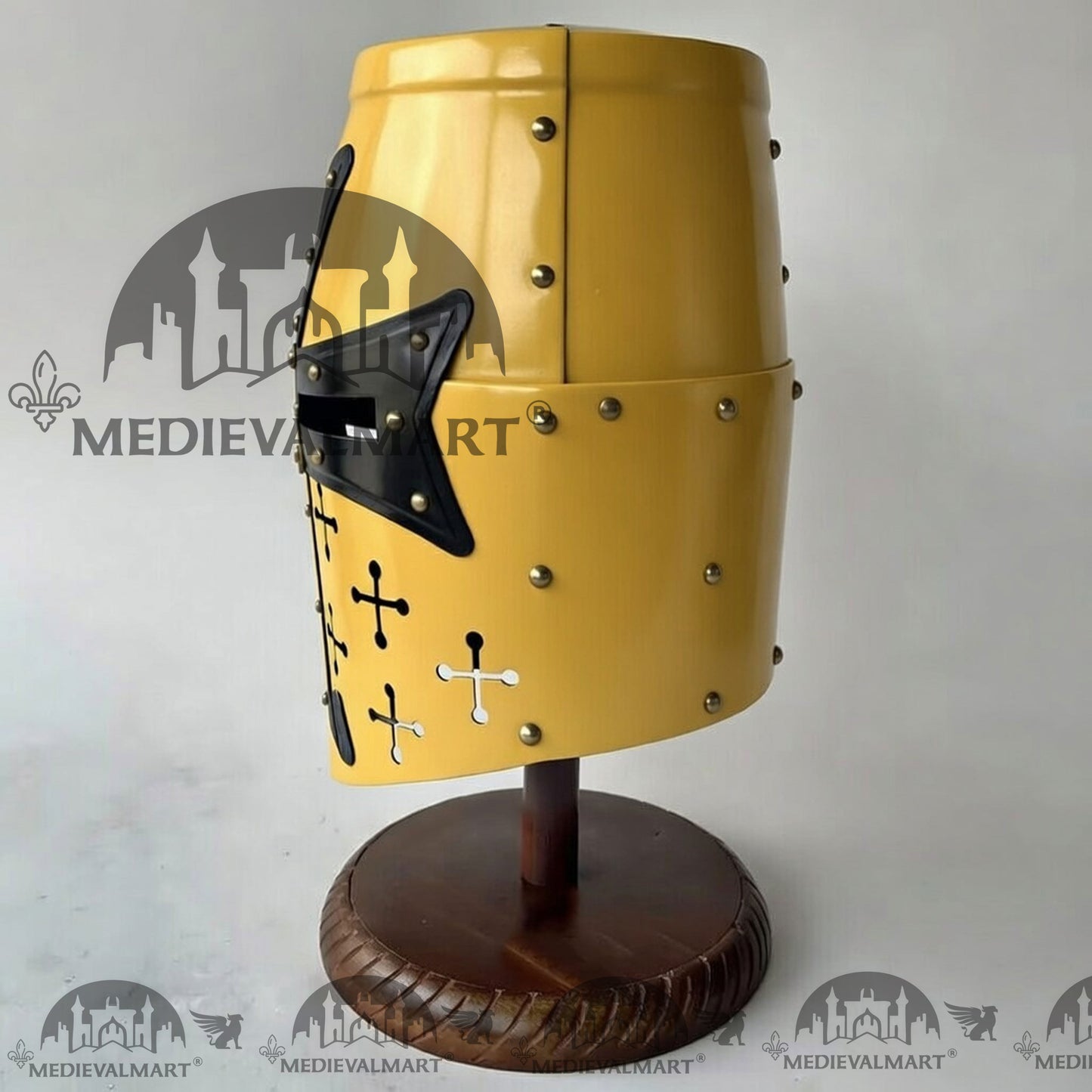 MEDIEVALMART Special Templar Crusader Knight Yellow Finish Helmet W/H Free Stand