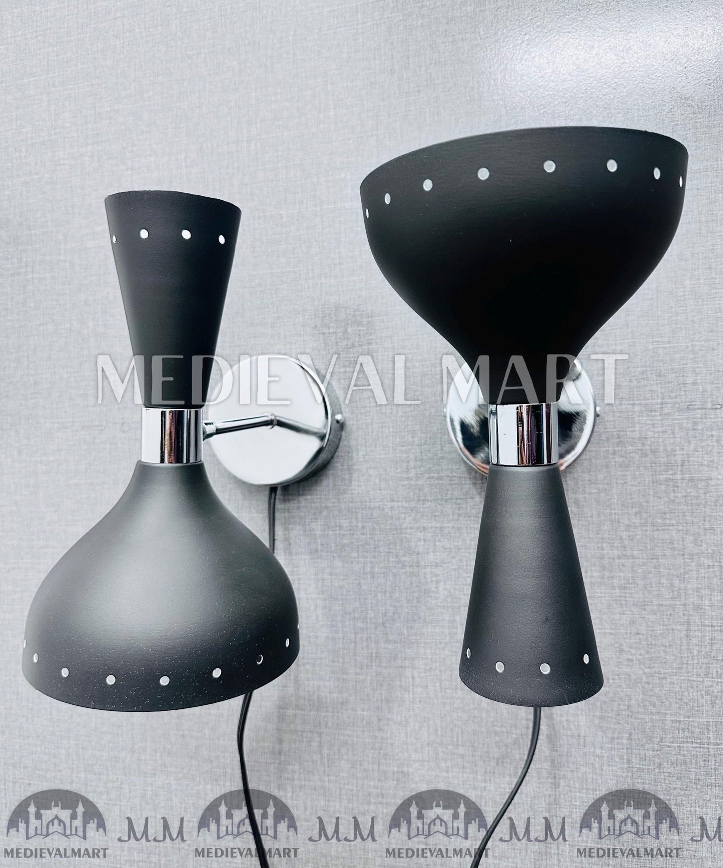 MEDIEVALMART Mid Century Brass Wall Sconce: Matte Black Italian Stilnovo Lighting