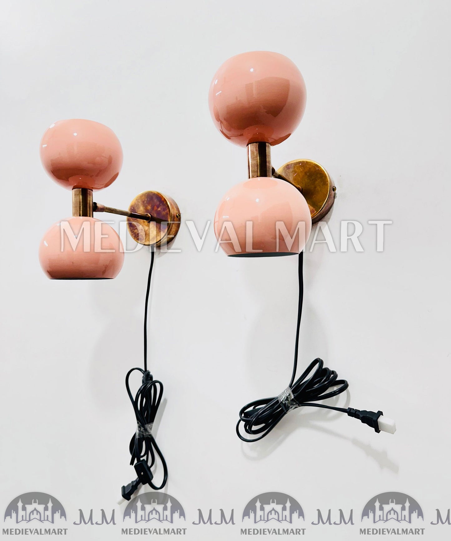 MEDIEVALMART Mid-Century Brass Diabolo Wall Sconce Pair Italian Style