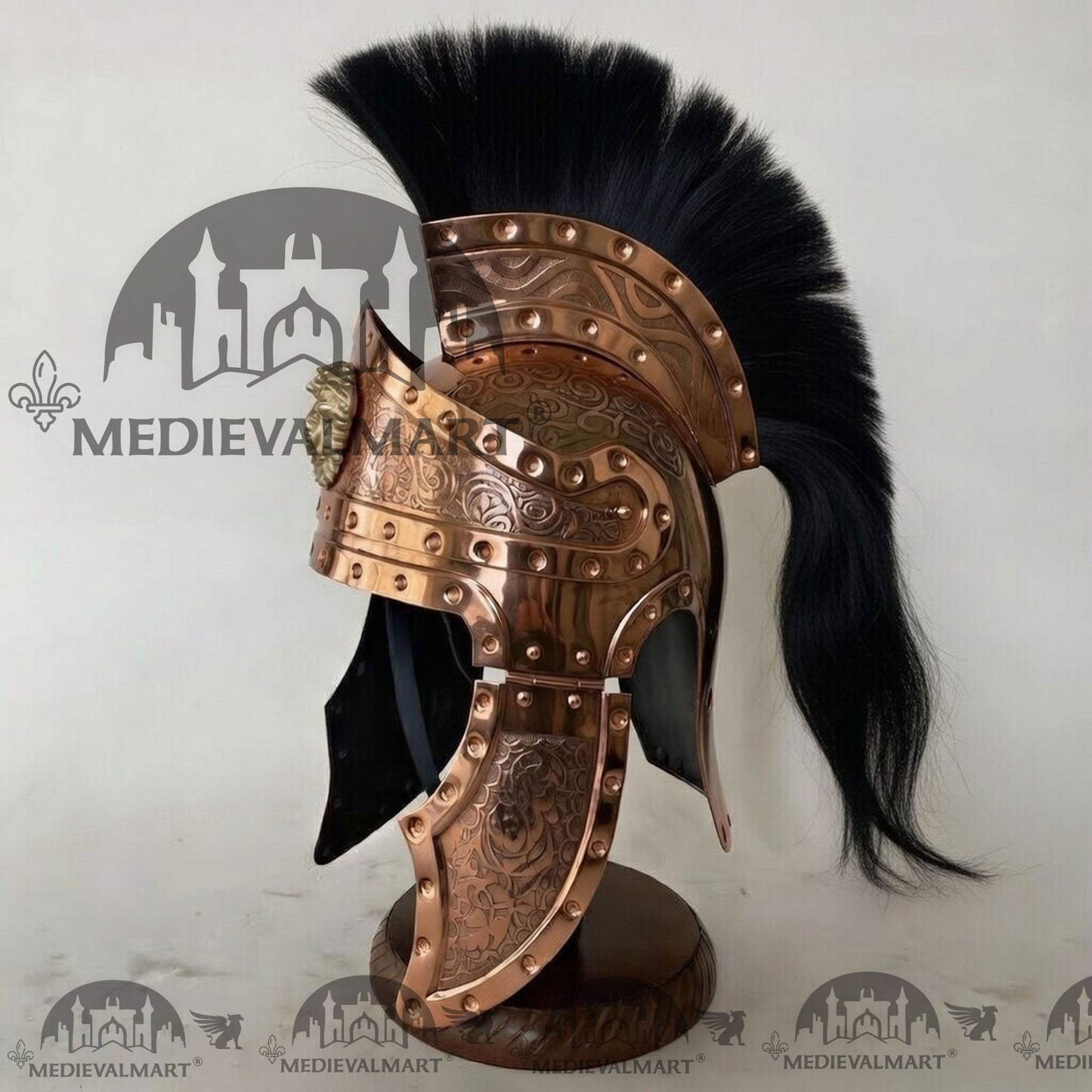 MEDIEVALMART Medieval Roman Centurion Copper Finish Helmet with Black Plume or Free Wooden Stand