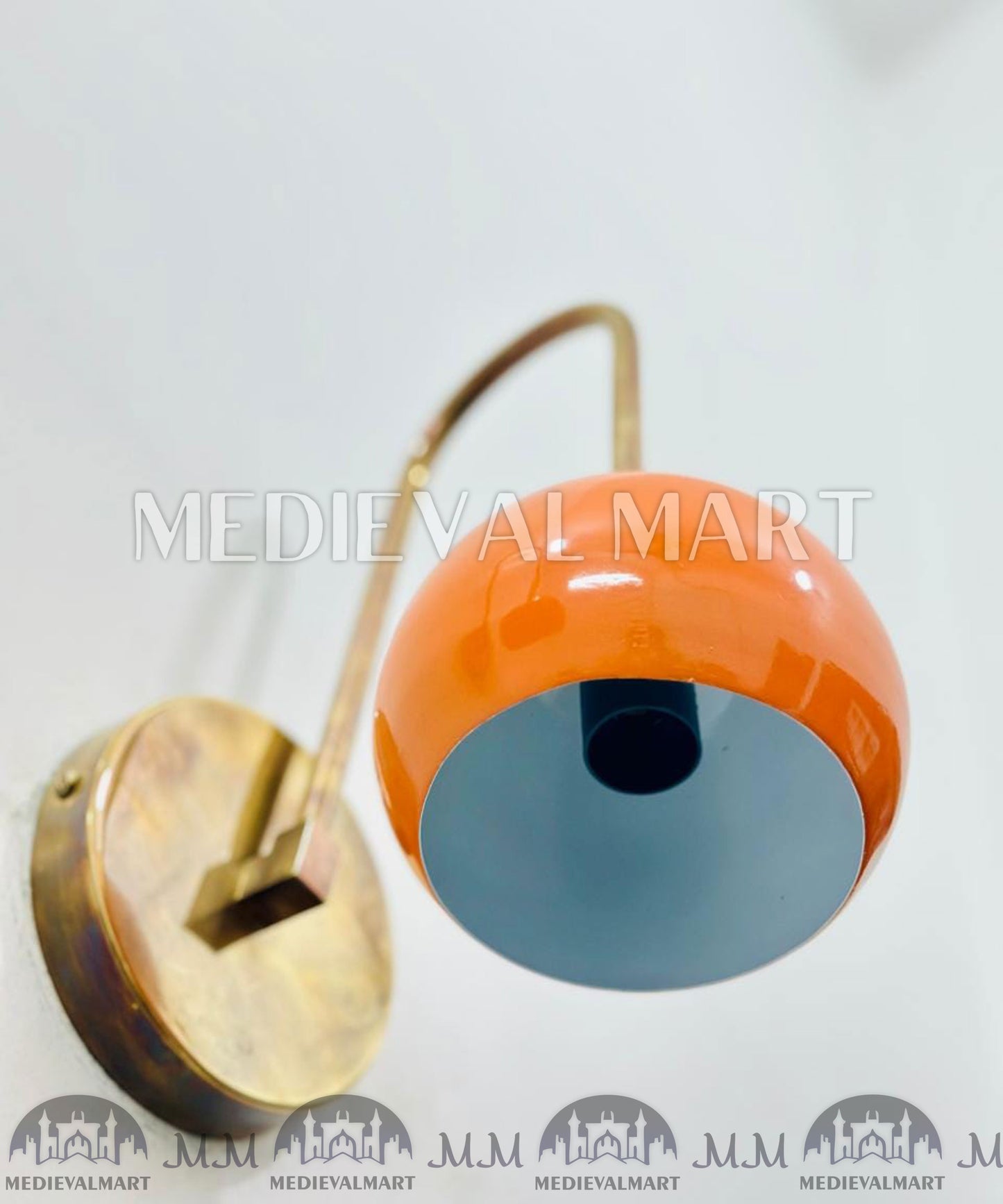MEDIEVALMART Mid-Century Modern Brass Wall Sconces Vanity Lamp Orange Ball Accent