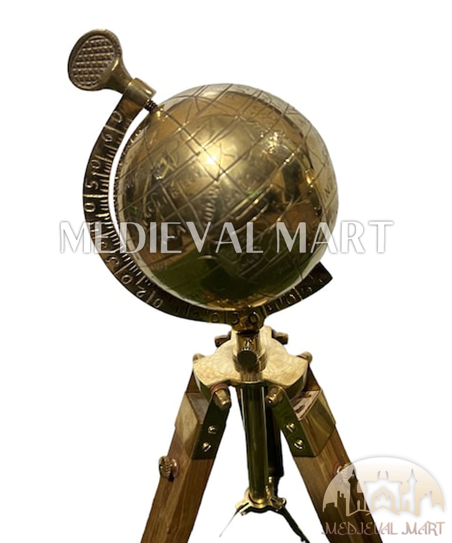 MEDIEVALMART Handmade Brass Armillary Sphere Globe: Wooden Tripod, Nautical Decor Gift for Mom or Dad