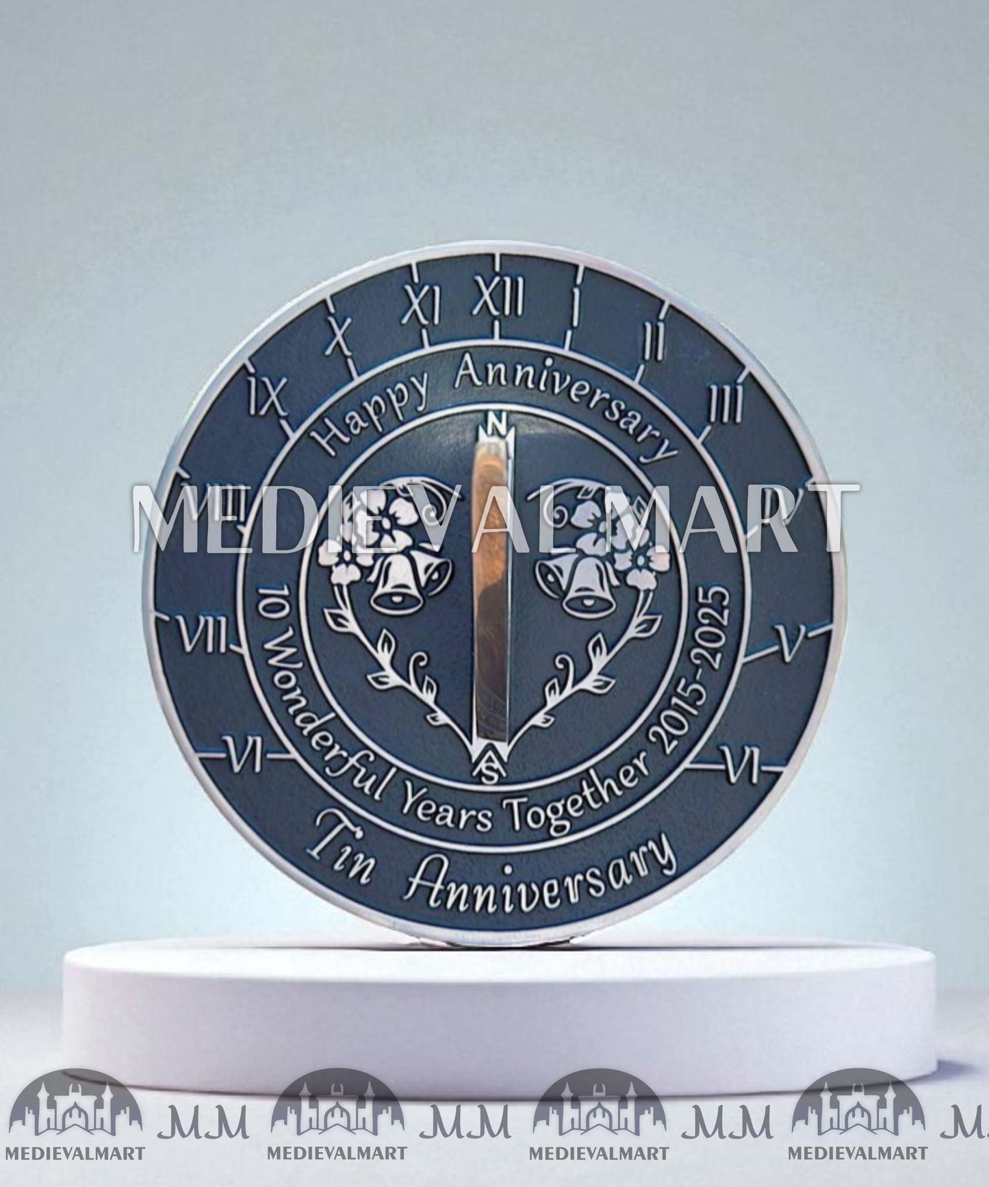 MEDIEVALMART 10th "Wonderful Years" Tin Anniversary Sundial Clock Best Gift For Anniversary Day