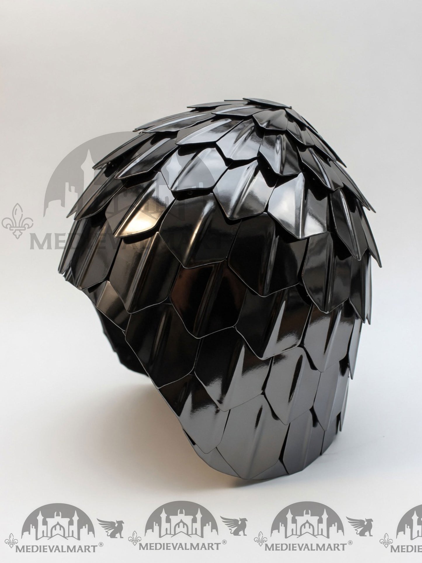MEDIEVALMART Medieval Historical Scaled Skull Cap Helmet, Polish Black Polished Helmet / Best for Reenactment