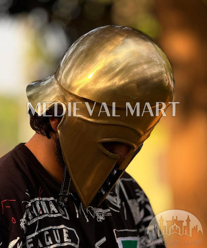 MEDIEVALMART "4th Cen BCE" Greek Hoplites Corinthian Gold Finish Helmet W/H Free Stand | Greek Props