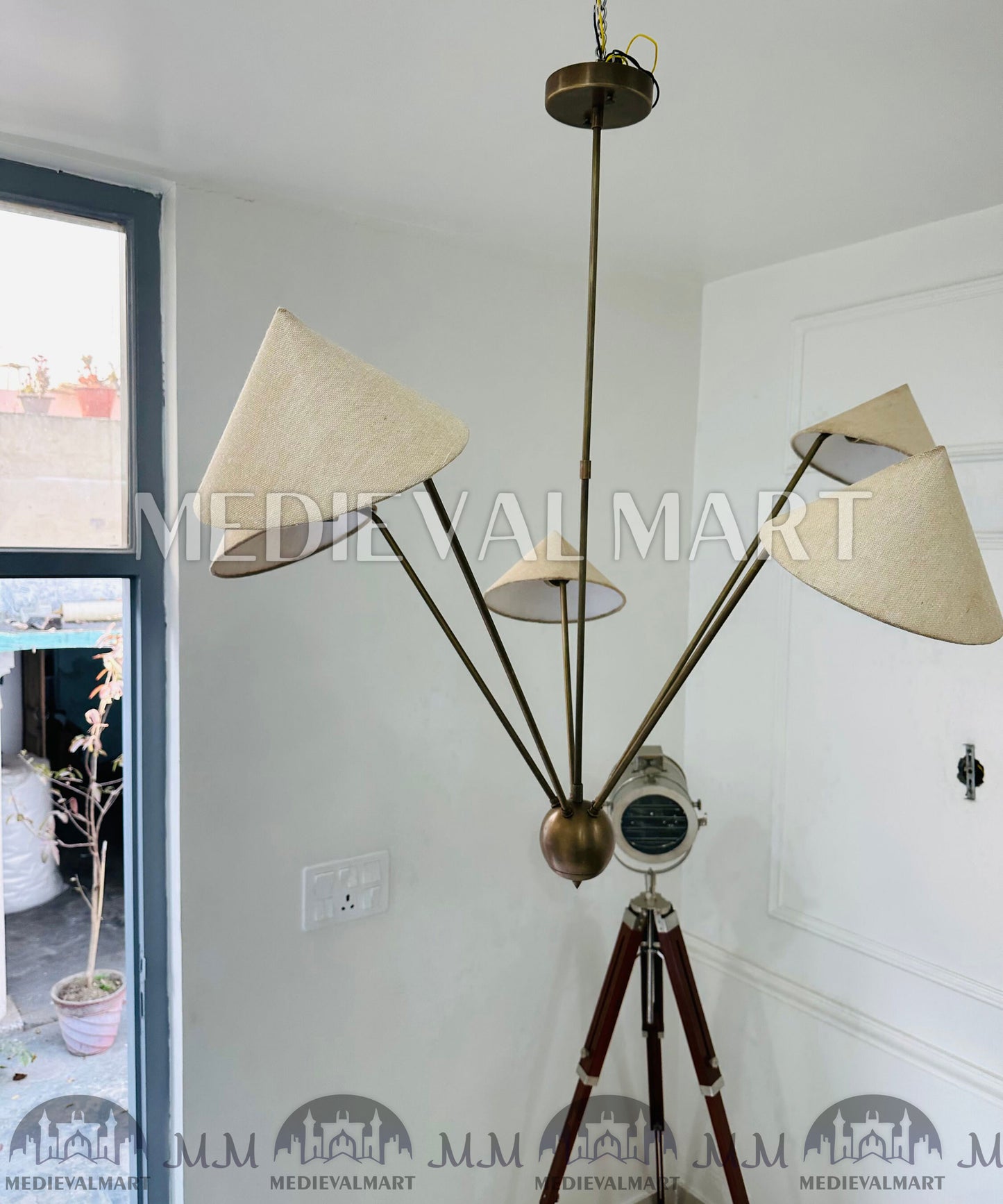 MEDIEVALMART Brass Sputnik Chandelier Mid Century Modern 5-Arm Light Fixture