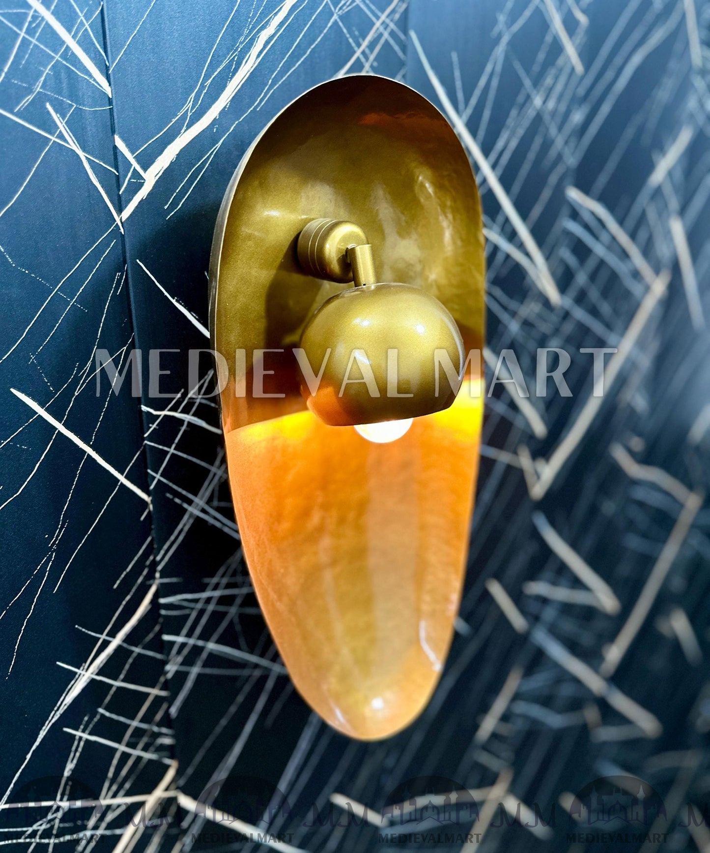 MEDIEVALMART 1950s Modern Brass Wall Sconce: Mid-Century Gold Dome Lamp