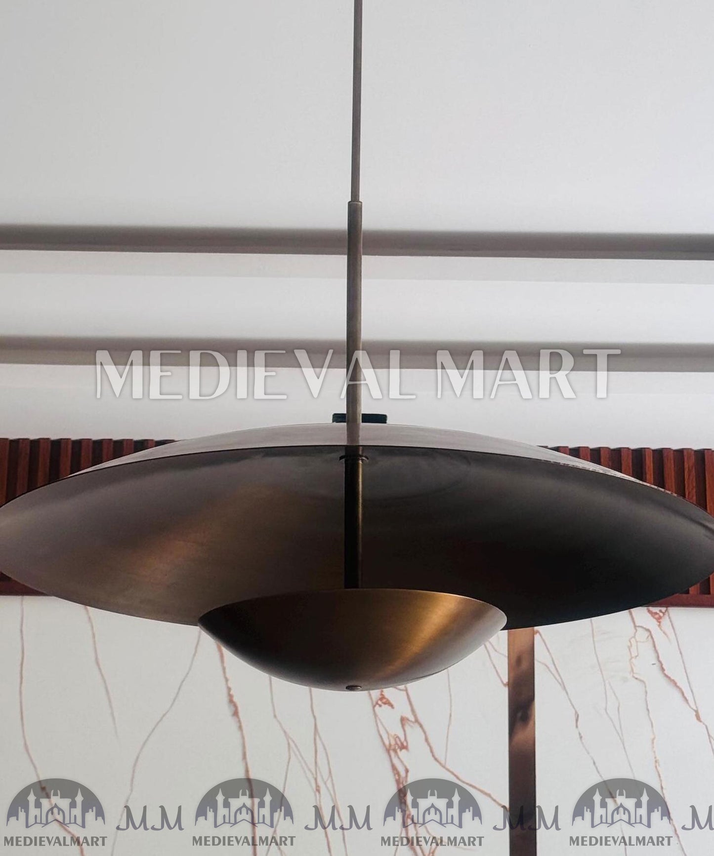 MEDIEVALMART Mid Century Modern Brass Chandelier, Handmade 3-Light Pendant