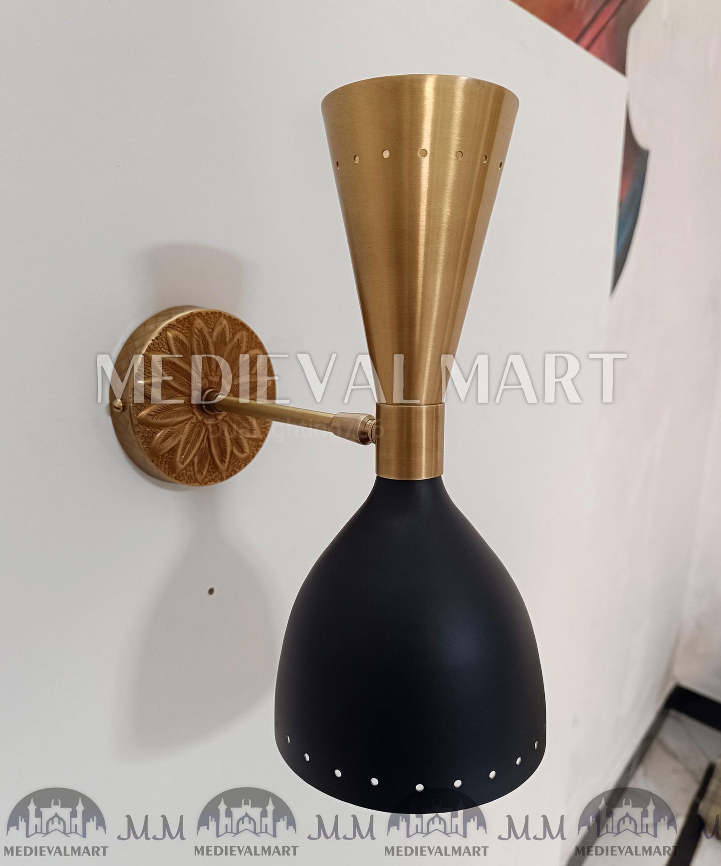 MEDIEVALMART Mid-Century Modern Brass Diabolo Wall Sconce, Black Matte Accent Fixture