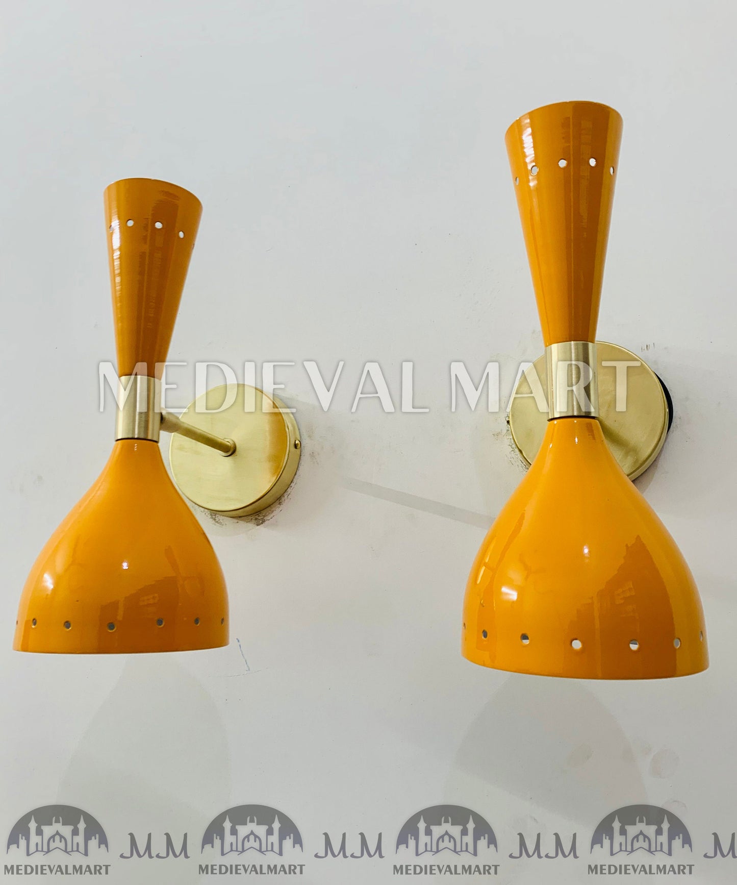 MEDIEVALMART Mid Century Brass Diabolo Wall Sconce Pair: Italian Modern Lighting