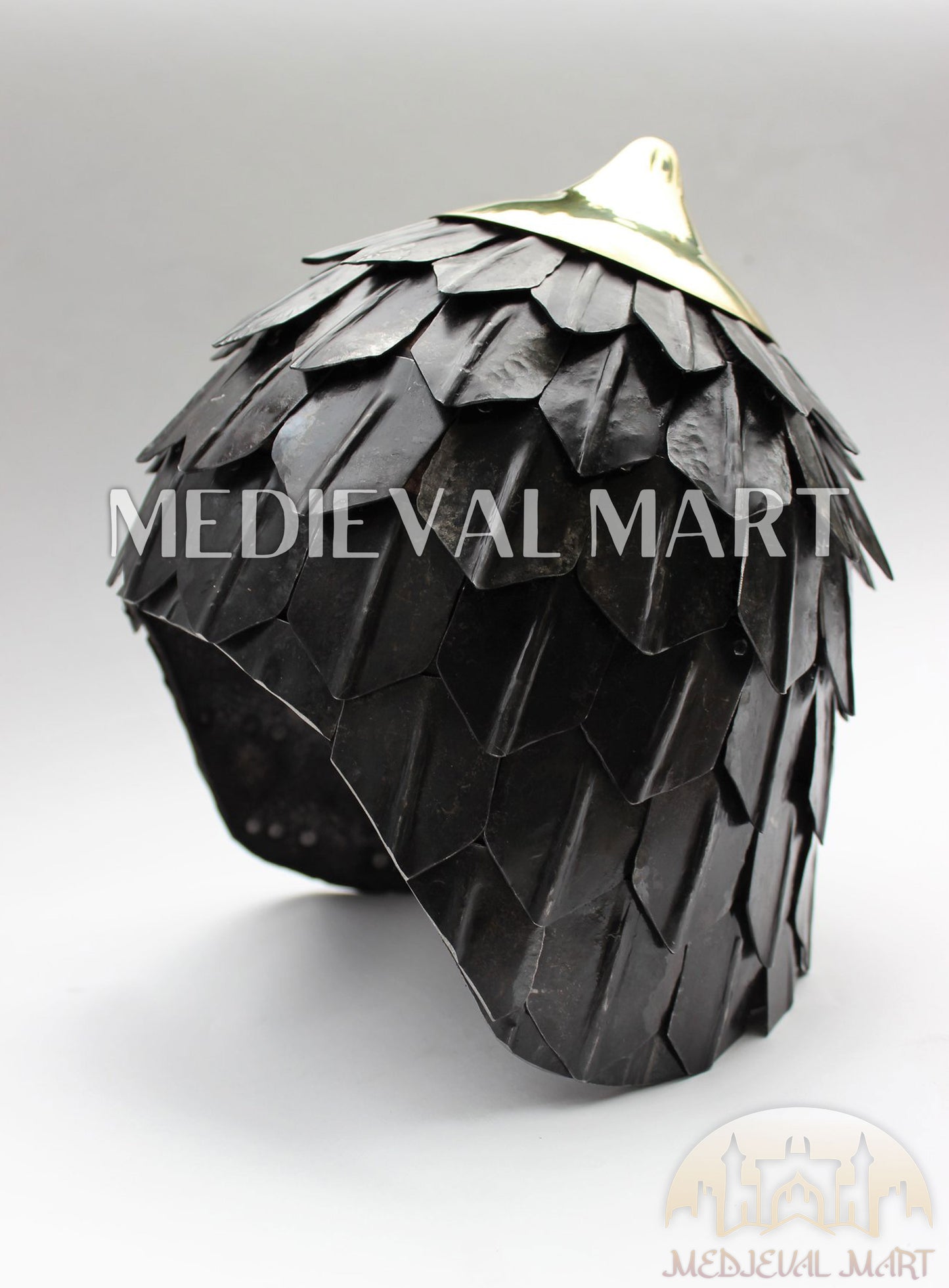 MEDIEVALMART Medieval Historical Scaled Skull Cap Helmet W/H Antique Black Polished & Carbon Steel