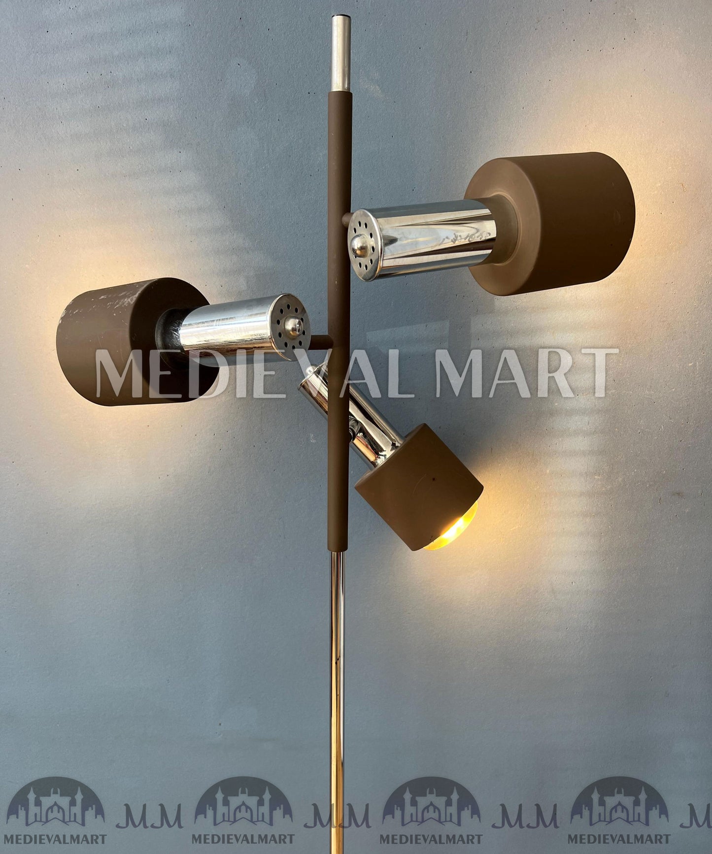 MEDIEVALMART Vintage Brown and Chrome Dijkstra Space Age Floor Lamp