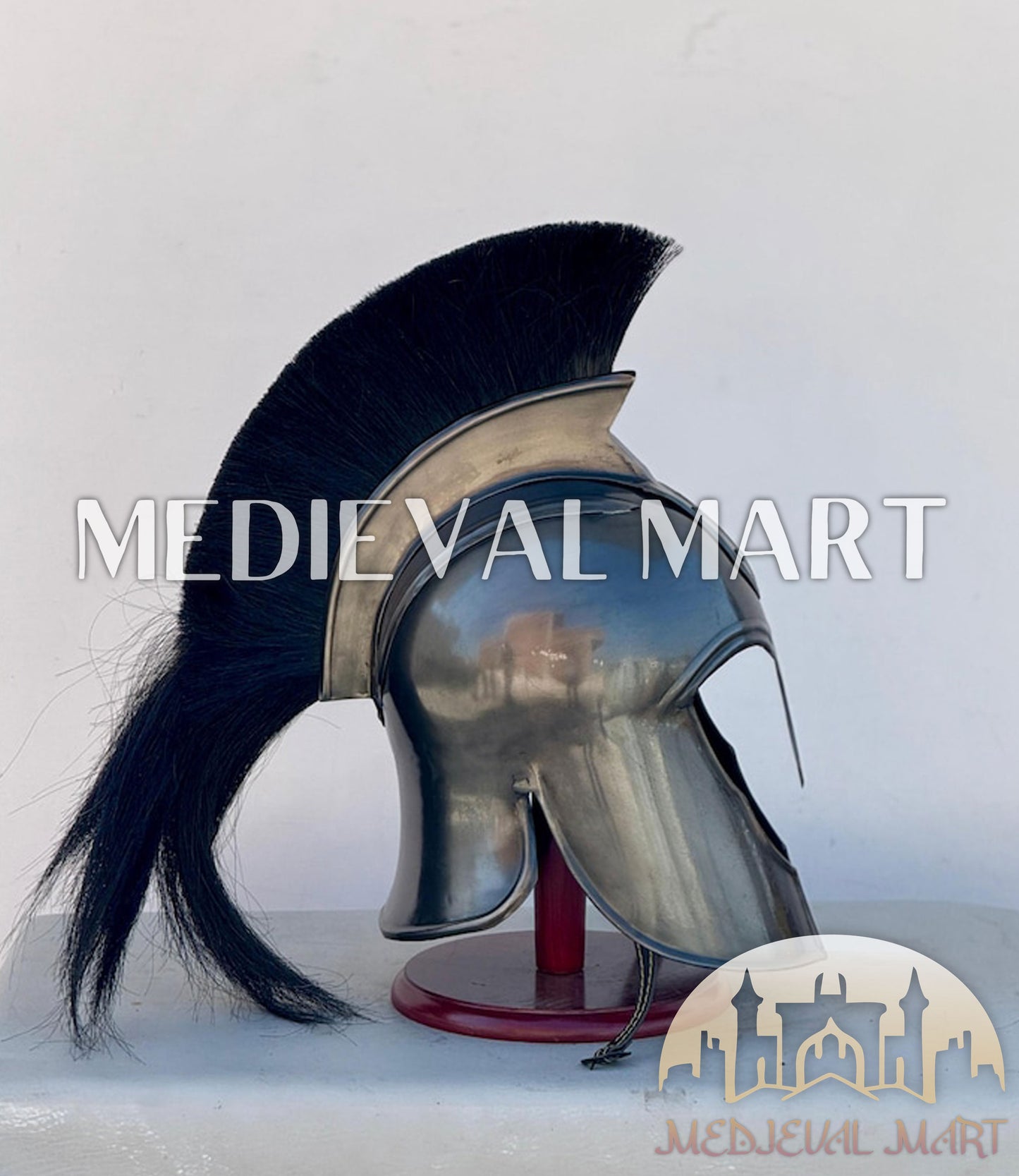 MEDIEVALMART "Achilles" Black Finish Trojan Warrior Helmet W/H Free Stand | Troy Props