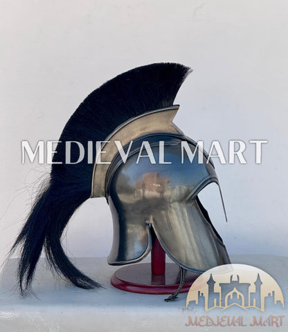 MEDIEVALMART "Achilles" Black Finish Trojan Warrior Helmet W/H Free Stand | Troy Props