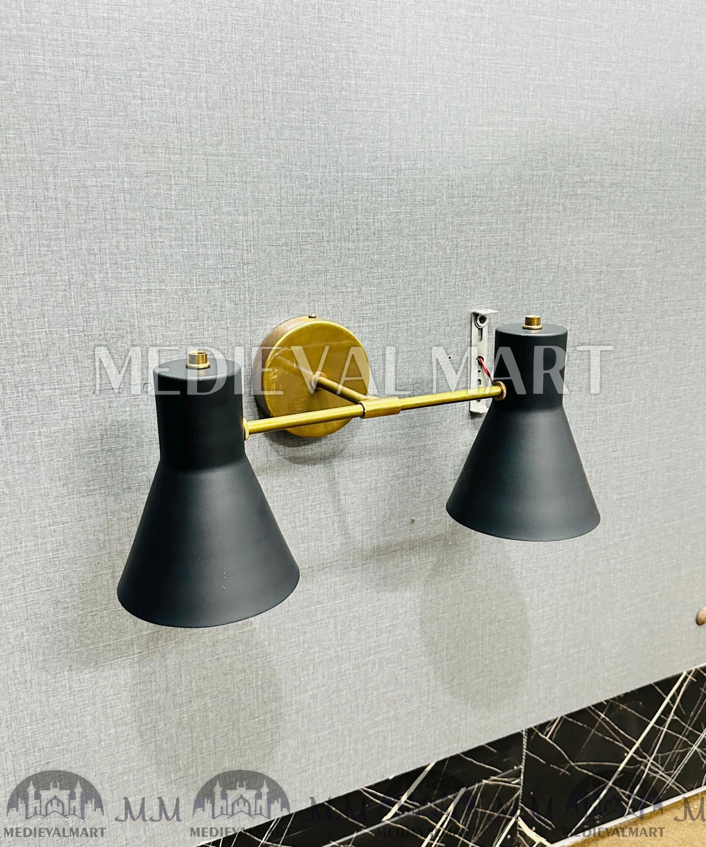 MEDIEVALMART Mid Century Brass Diabolo Wall Sconce - Italian Modern Lighting