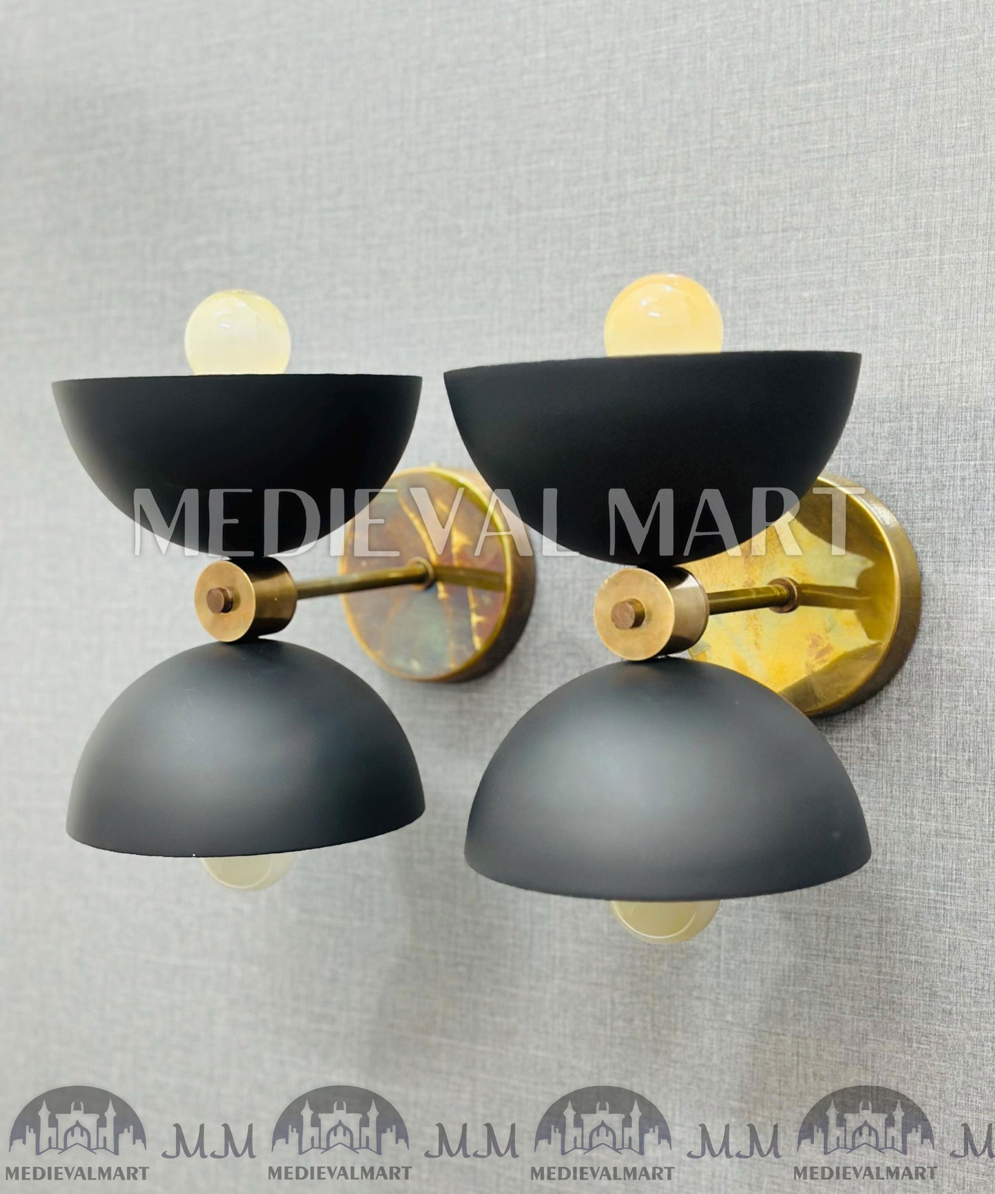 MEDIEVALMART Mid Century Handcrafted Brass Wall Sconce Modern Black & Gold Bedside Light