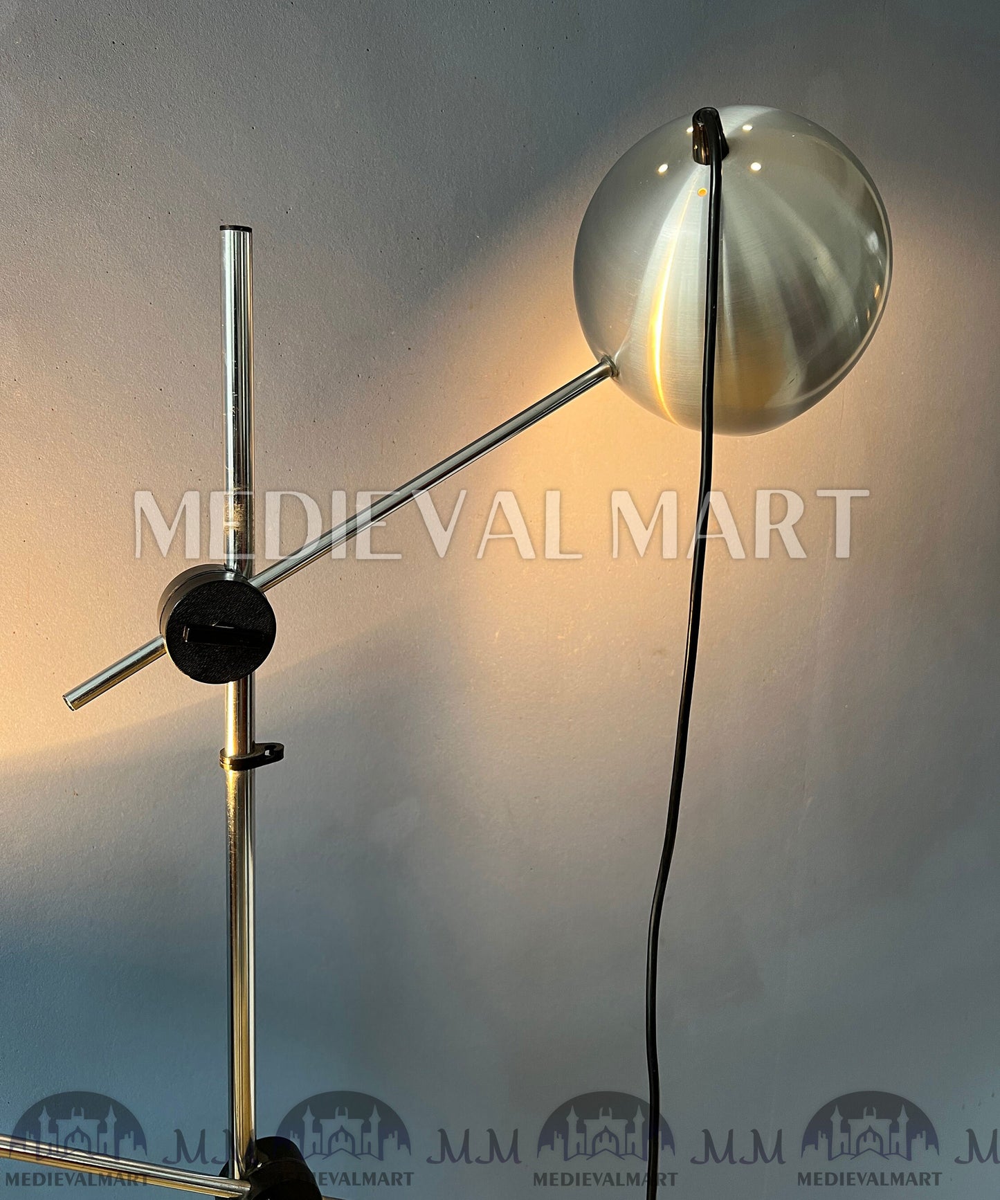MEDIEVALMART Italian Mid Century Silver Swing Arm Eyeball Floor Lamp