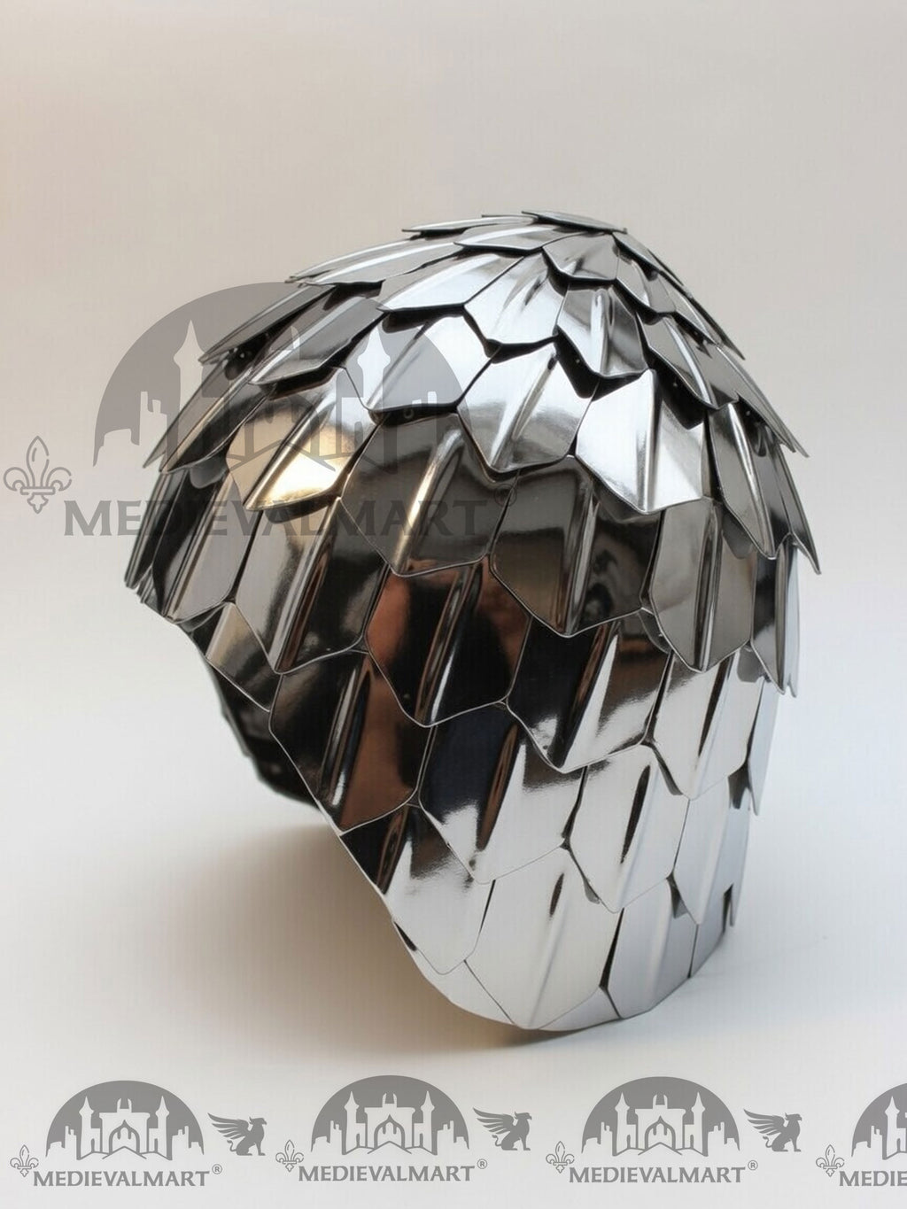 MEDIEVALMART Medieval Historical Scaled Skull Cap Helmet, Shiny Silver Polished Helmet / Best for Reenactment