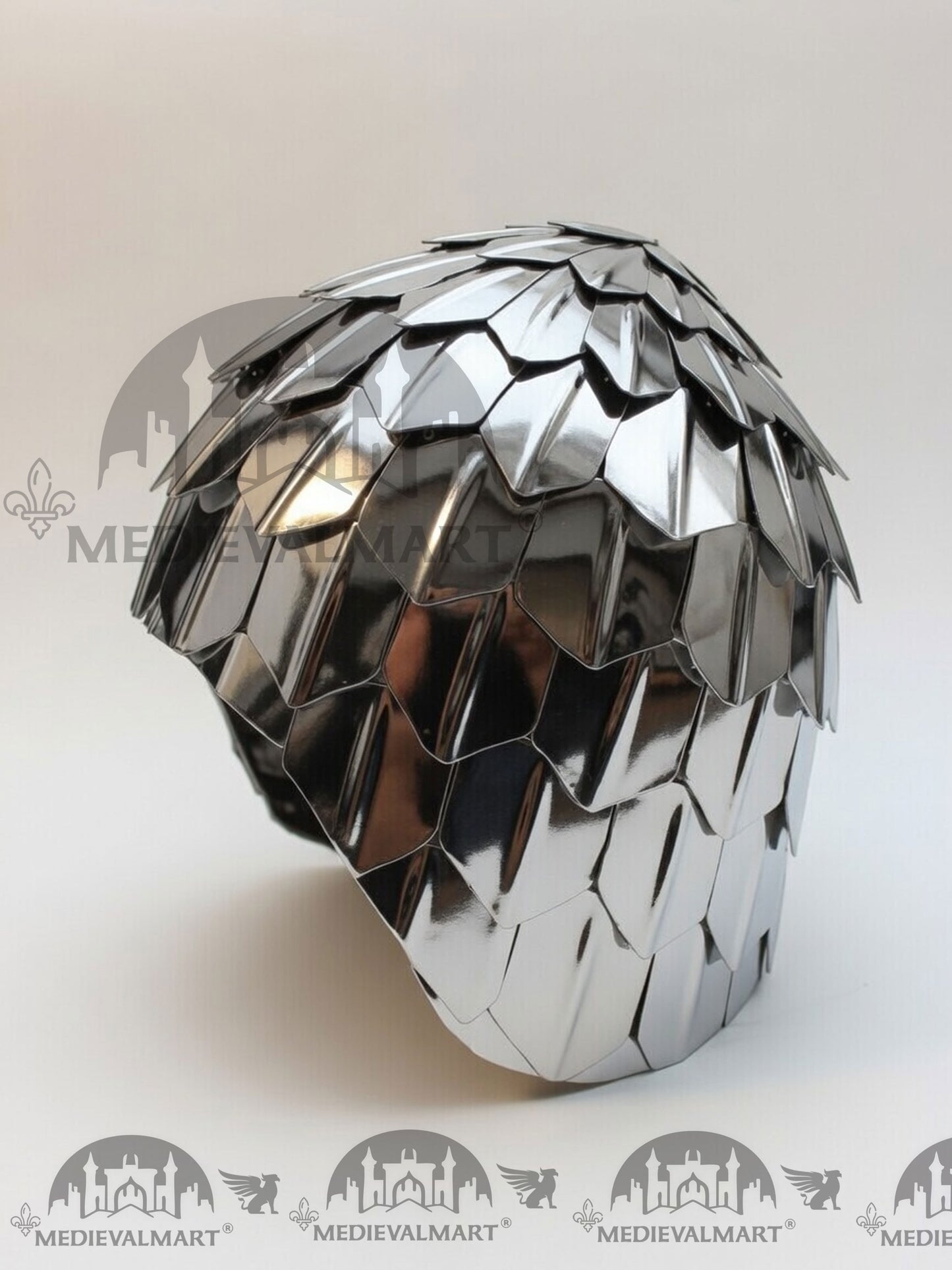 MEDIEVALMART Medieval Historical Scaled Skull Cap Helmet, Shiny Silver Polished Helmet / Best for Reenactment