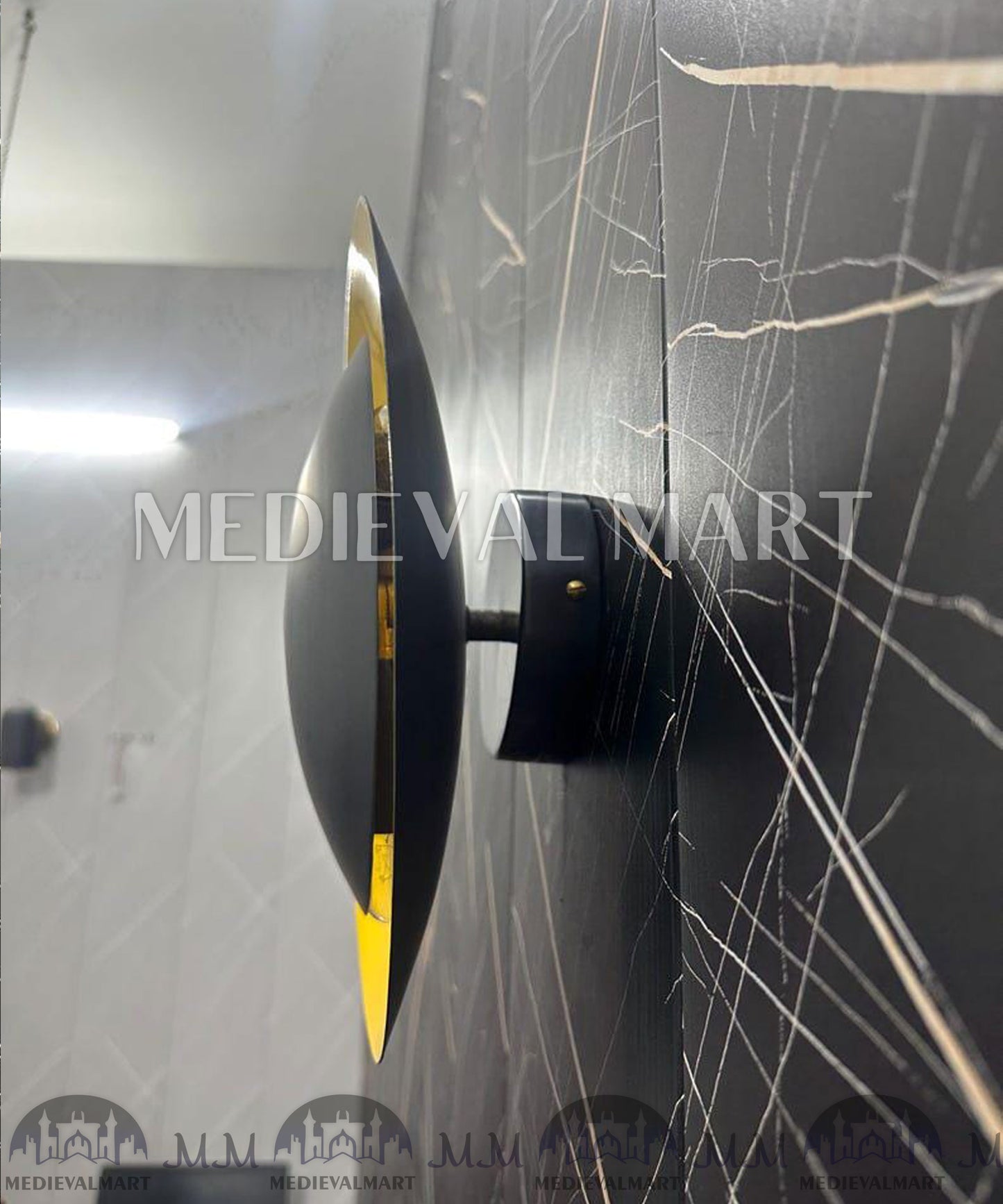 MEDIEVALMART Modern Brass Round Wall Lamp: Handcrafted Sconce Lighting