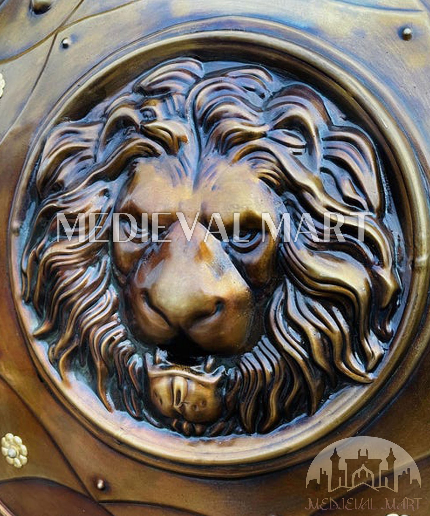 MEDIEVALMART Medieval Lion Face Spartan Shield Antique Finish | Gift For Dad