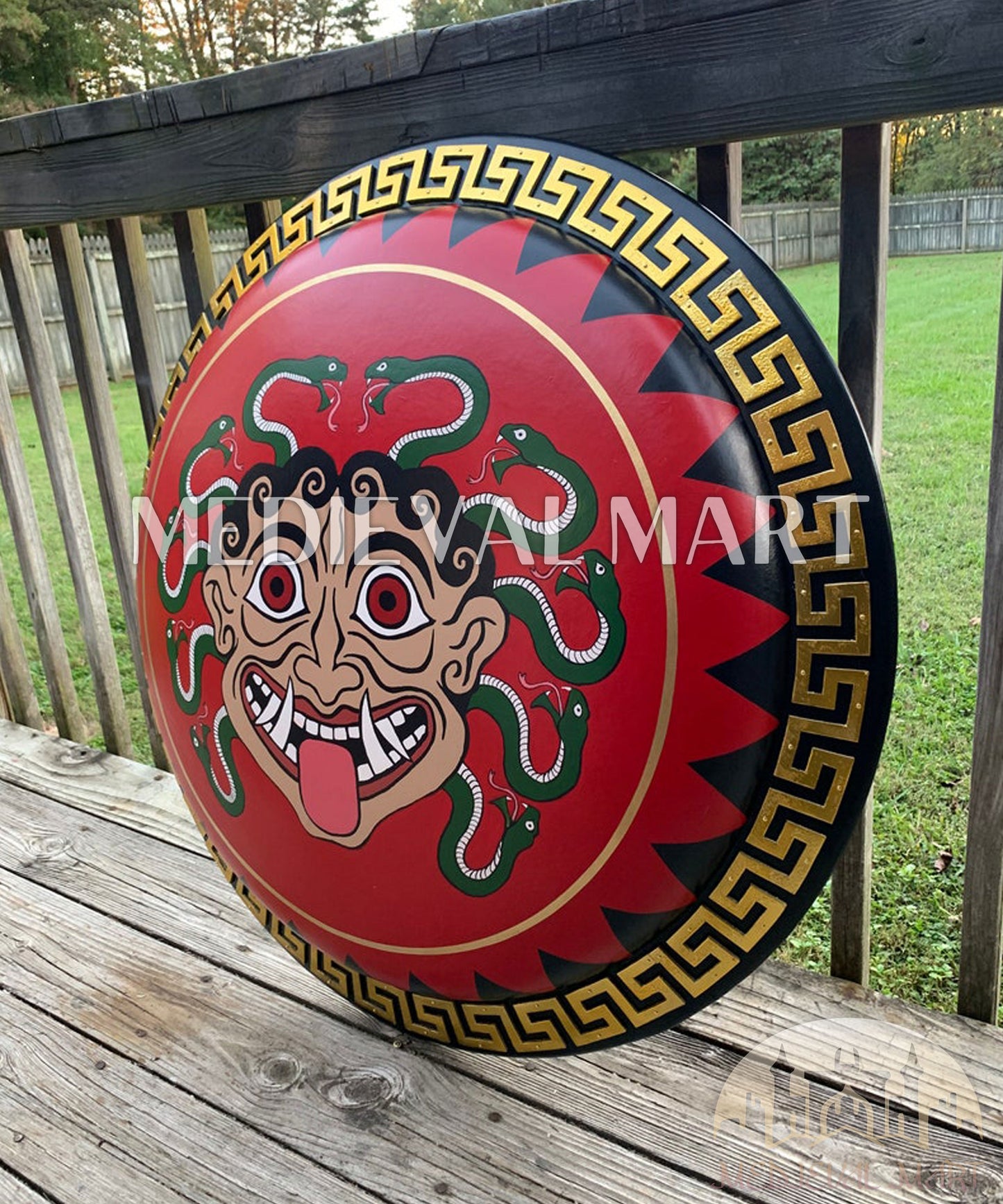 MEDIEVALMART Iconic Gorgon Medusa Ancient Greek Hoplite  Battleworn Metal/Brass Shield | Gifts For Dad