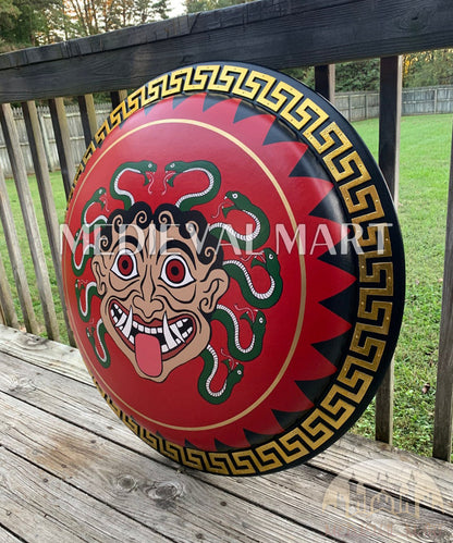MEDIEVALMART Iconic Gorgon Medusa Ancient Greek Hoplite  Battleworn Metal/Brass Shield | Gifts For Dad