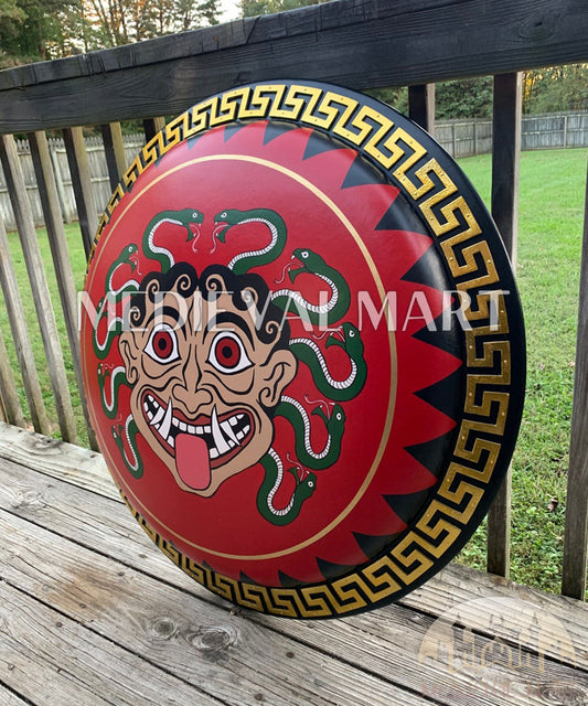 MEDIEVALMART Iconic Gorgon Medusa Ancient Greek Hoplite  Battleworn Metal/Brass Shield | Gifts For Dad